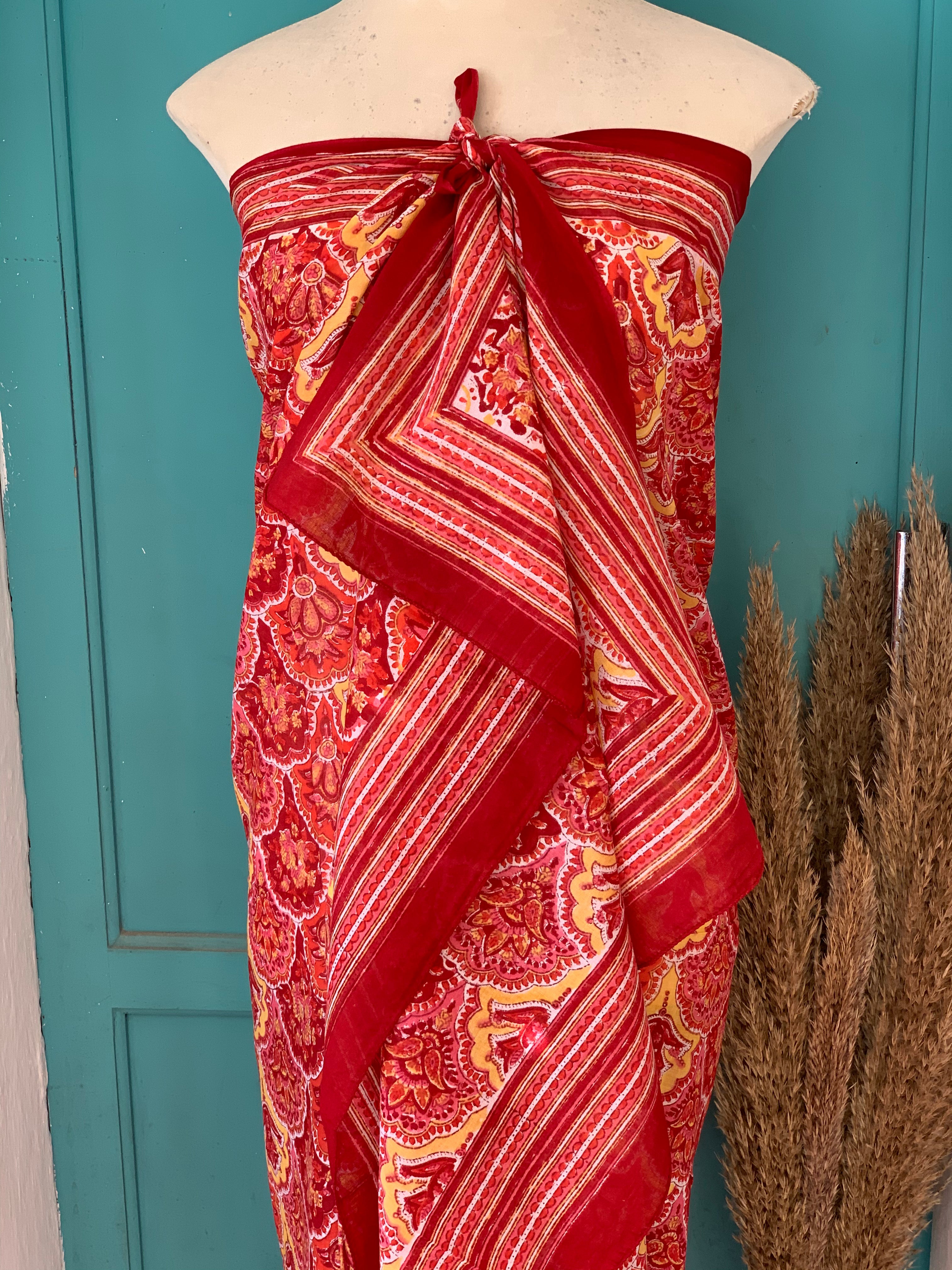 Stylish Block Print Cotton Sarong Pareo Shawl - New Collection for Beach, Pool & Summer Fashion