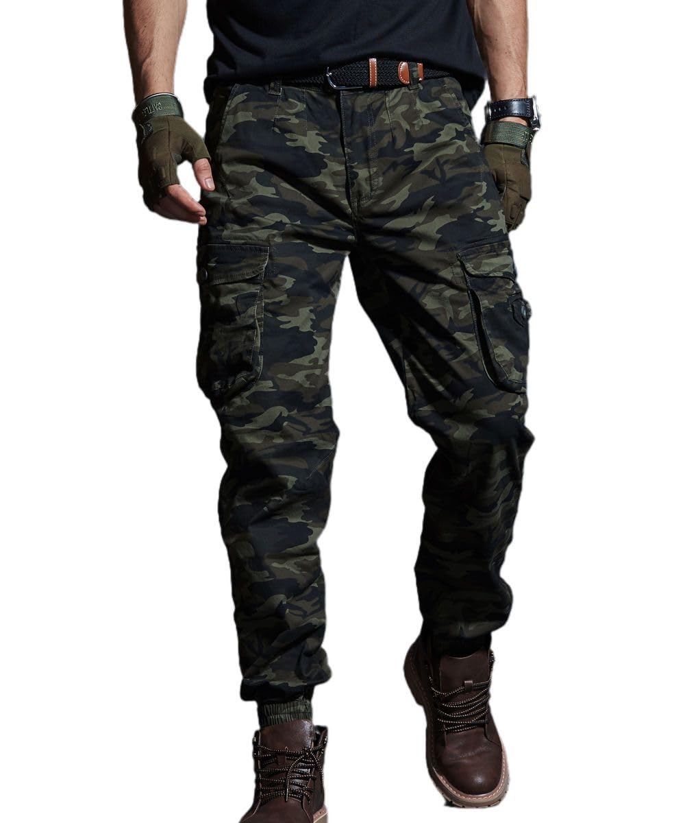 Men's Camo Cargo Jogger Pants - Tactical Utility Work Pants with Multiple Pockets, Stretch Comfort Fit for Outdoor, Hiking & Winter Wear - Perfect for Work, Travel & Casual Style