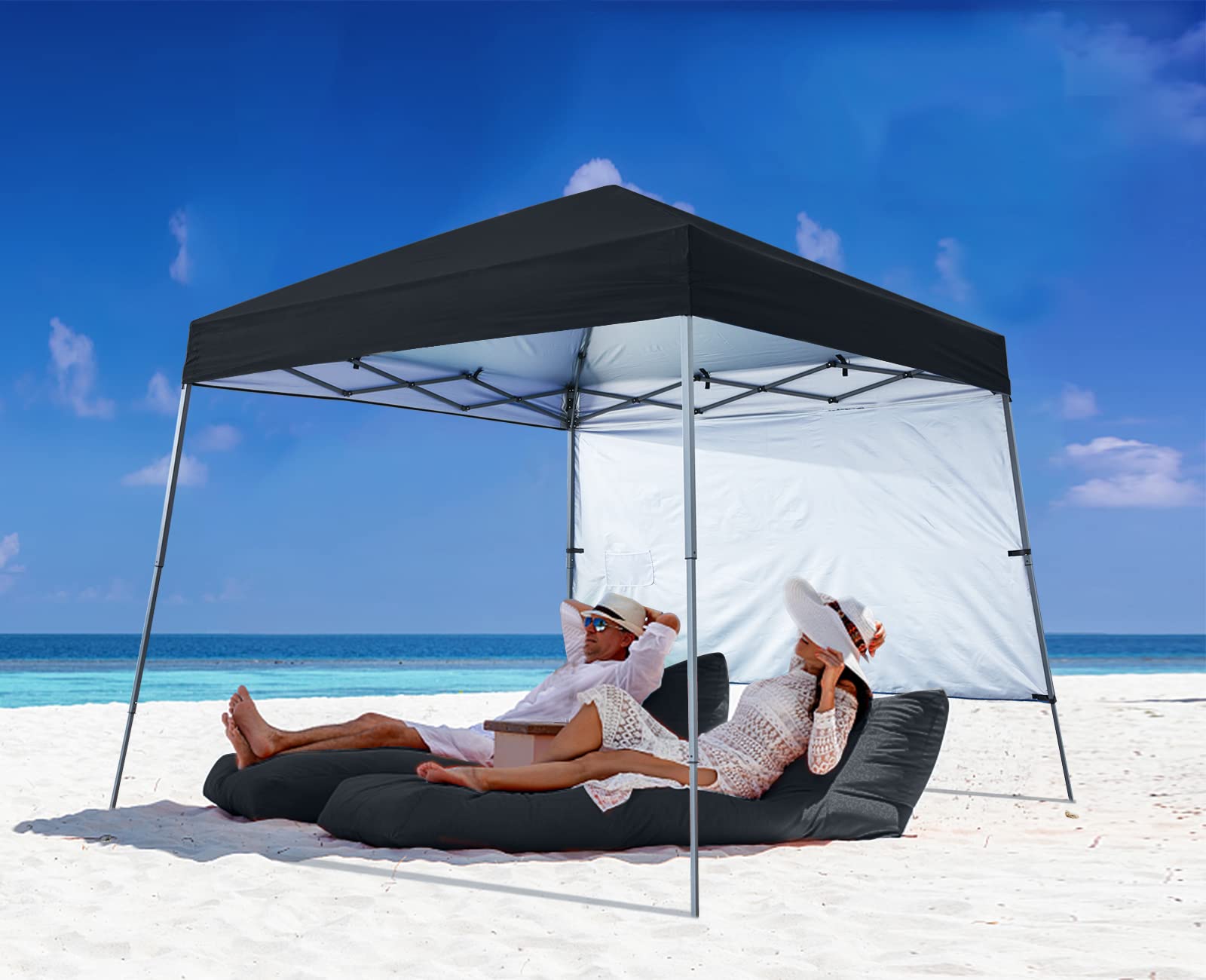 ABCCANOPY 10x10 Outdoor Pop Up Canopy Tent with Sun Wall - Portable Instant Shelter for Beach, Camping, Picnics & Backyard Parties - Includes Bonus Backpack, Stakes & Ropes (Black)