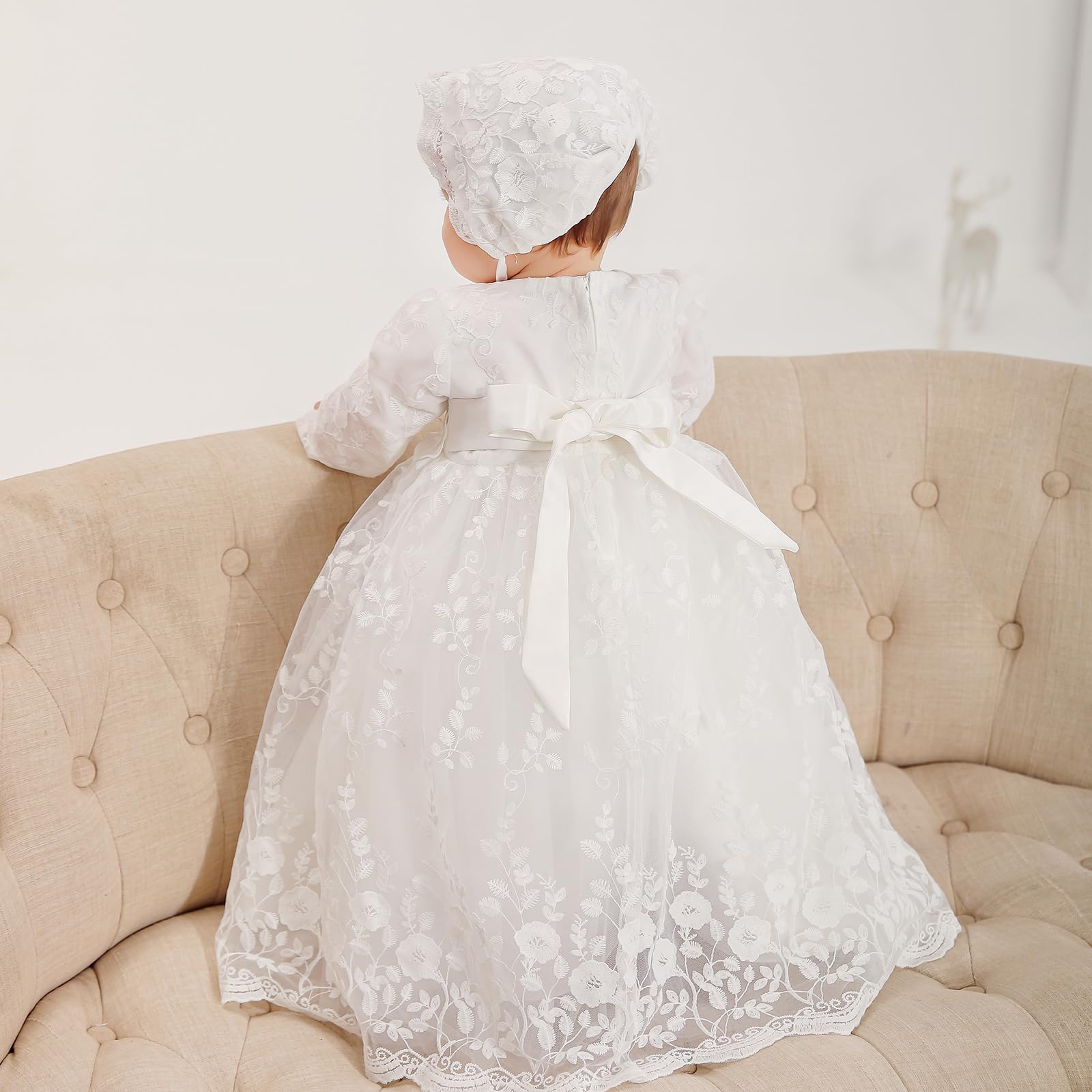 Baby Girl Christening Dress - Long White Baptism Gown for Newborns | Formal Wedding & Blessing Ceremony Outfit | Perfect for Christenings, Baptisms & Special Occasions