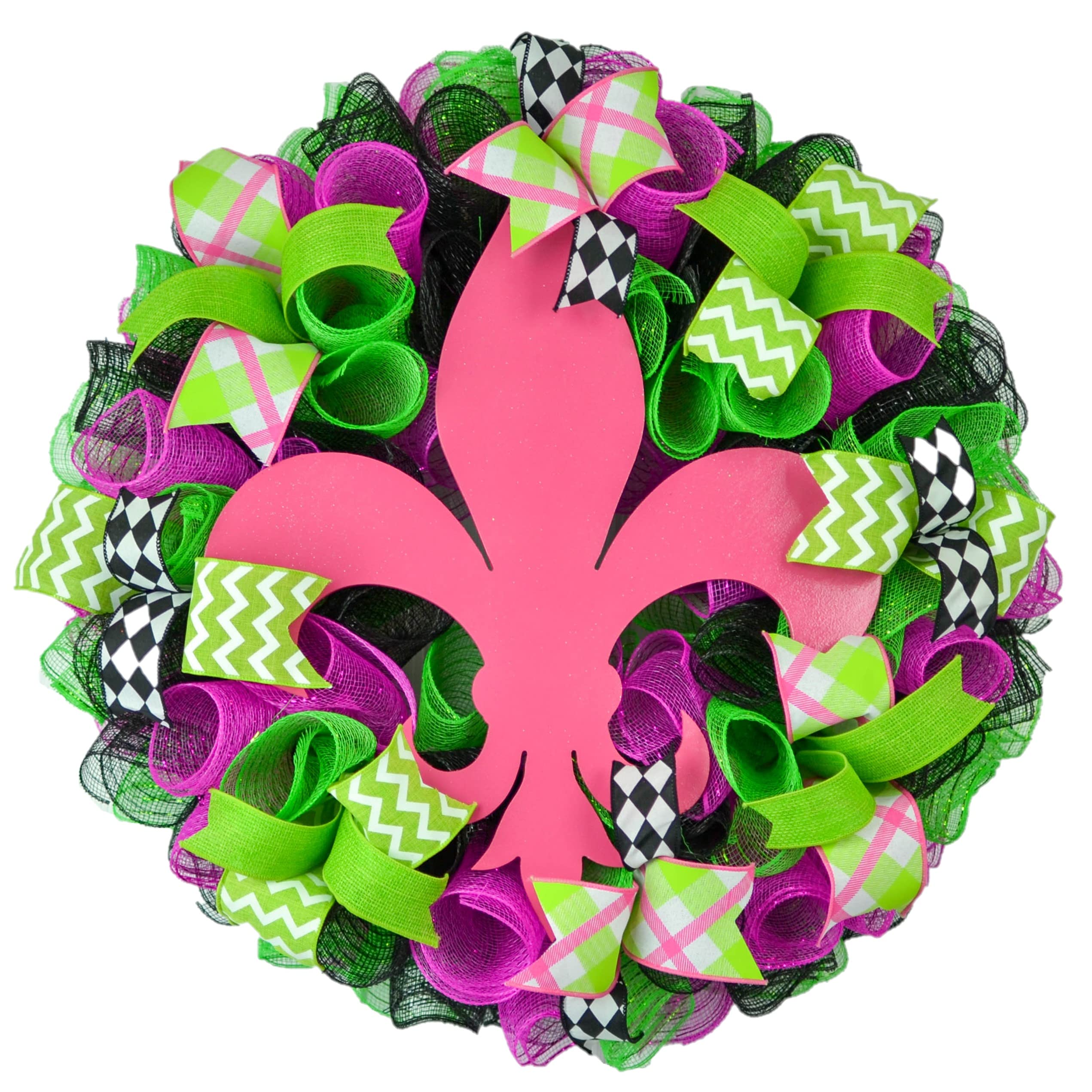 Pink Fleur De Lis Wreath - Elegant Floral Door Decor for Mother's Day Gift, Front Door Welcome Wreath in Black & Lime Green | Perfect for Home Entryway, Spring Decor & Holiday Door Hanging