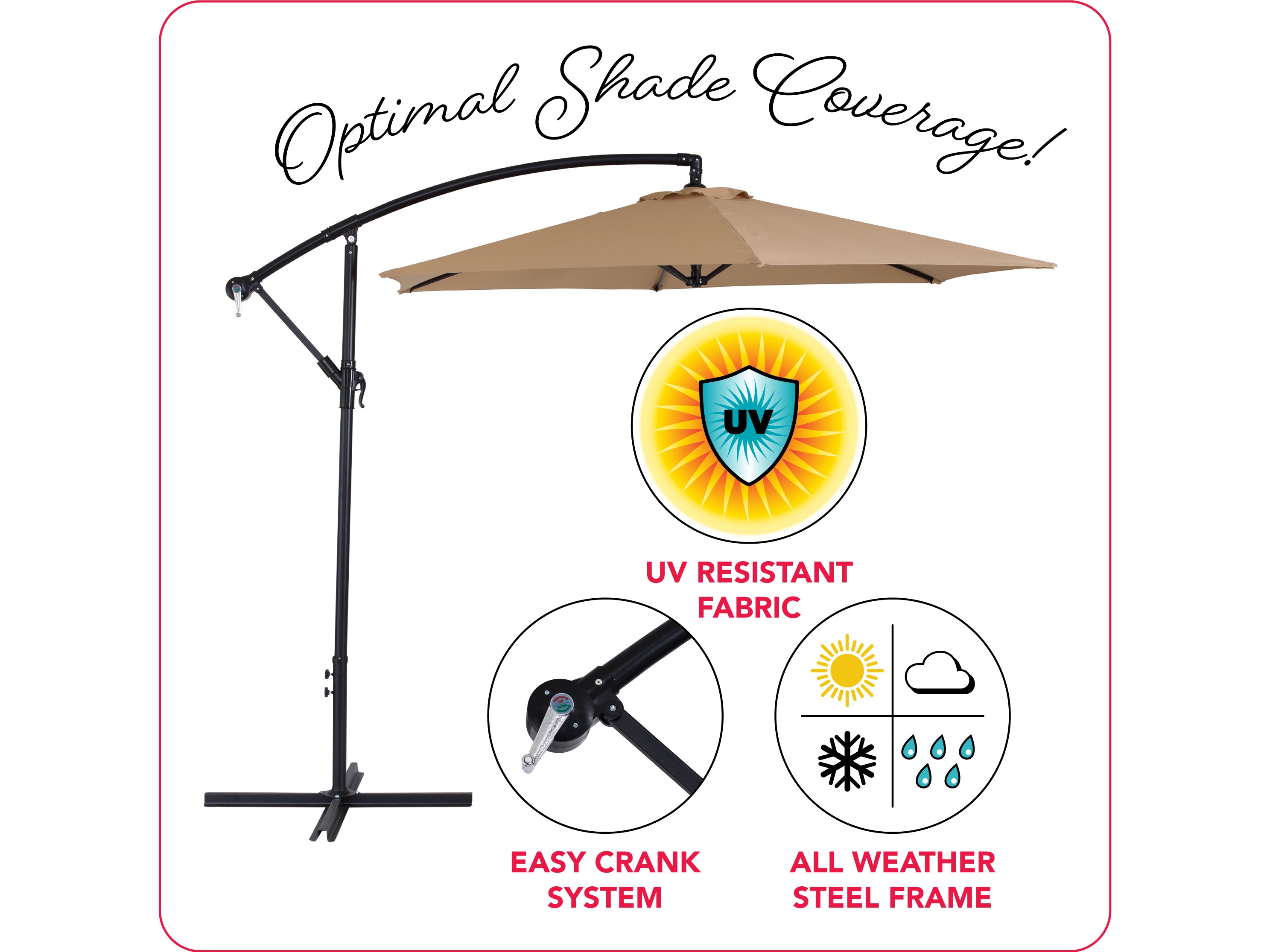 9ft Taupe Cantilever Umbrella - Patio Outdoor Sun Shade with Adjustable Tilt, Windproof Design for Garden, Poolside, and Backyard Relaxation