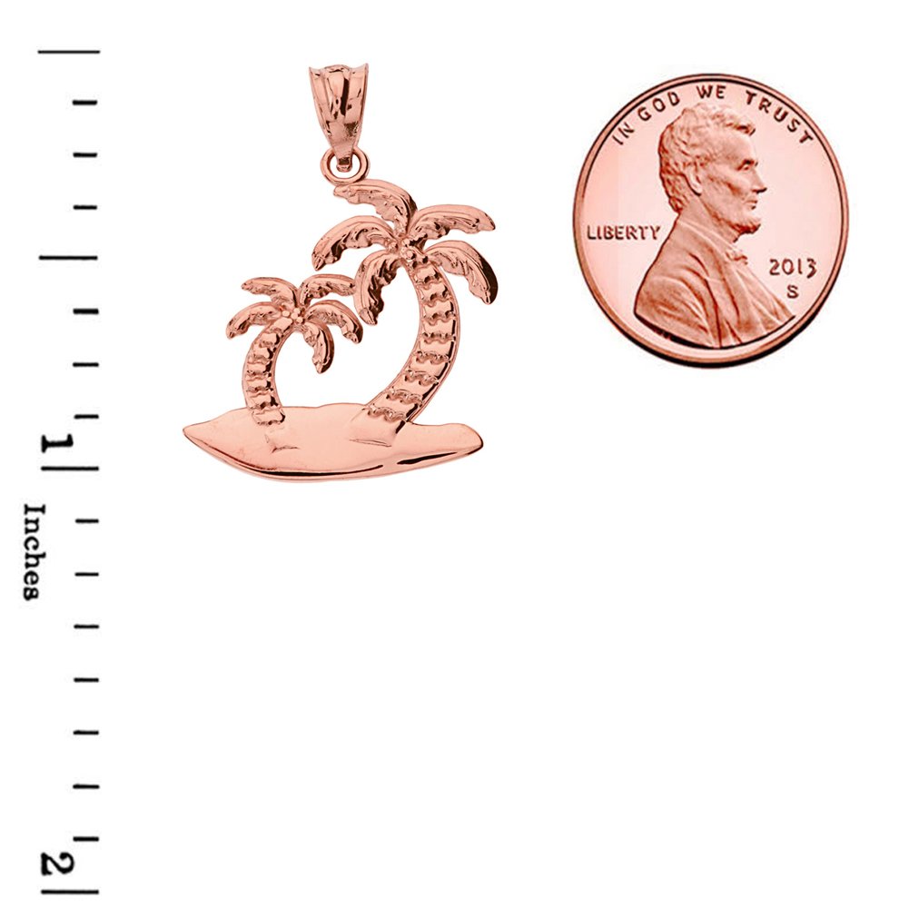 10k Rose Gold Palm Tree Island Charm Pendant Necklace for Women - Tropical Beach Vacation Jewelry Gift - Perfect for Summer, Travel & Layering