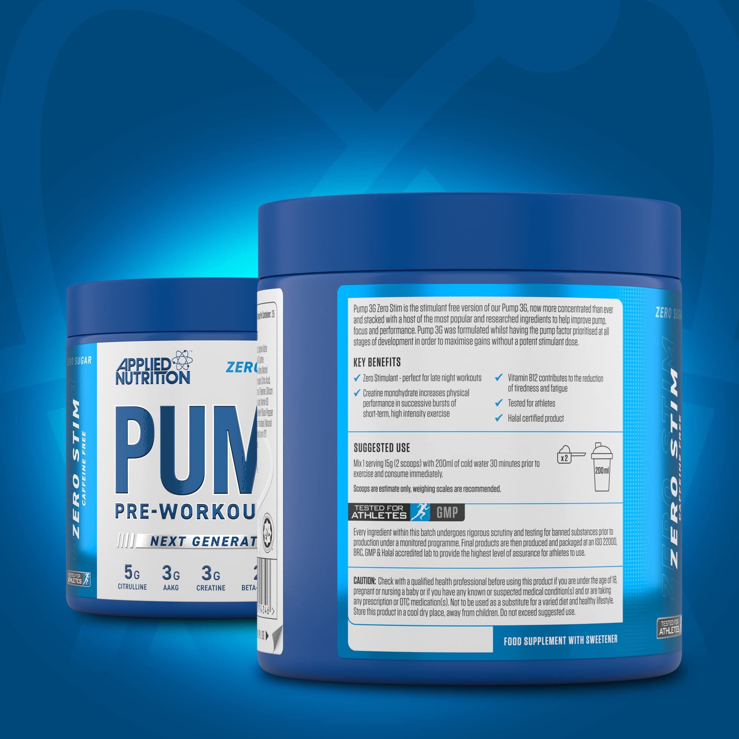 Applied Nutrition Pump 3G Stimulant-Free Pre-Workout Powder - Fruit Burst Flavor (375g) | Muscle Pump & Endurance Booster for Gym & Fitness Training | EAN 634158794346