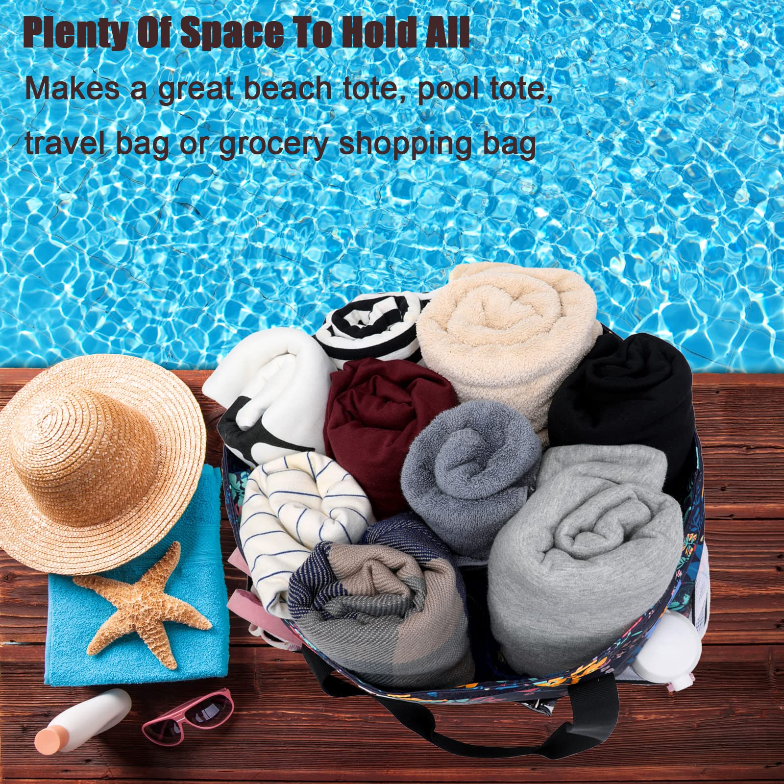 Octsky Large Waterproof Beach Tote Bag with Cooler & 9 Pockets - Sandproof Zippered Pool Bag for Women | Perfect for Beach Trips, Pool Parties & Summer Vacations