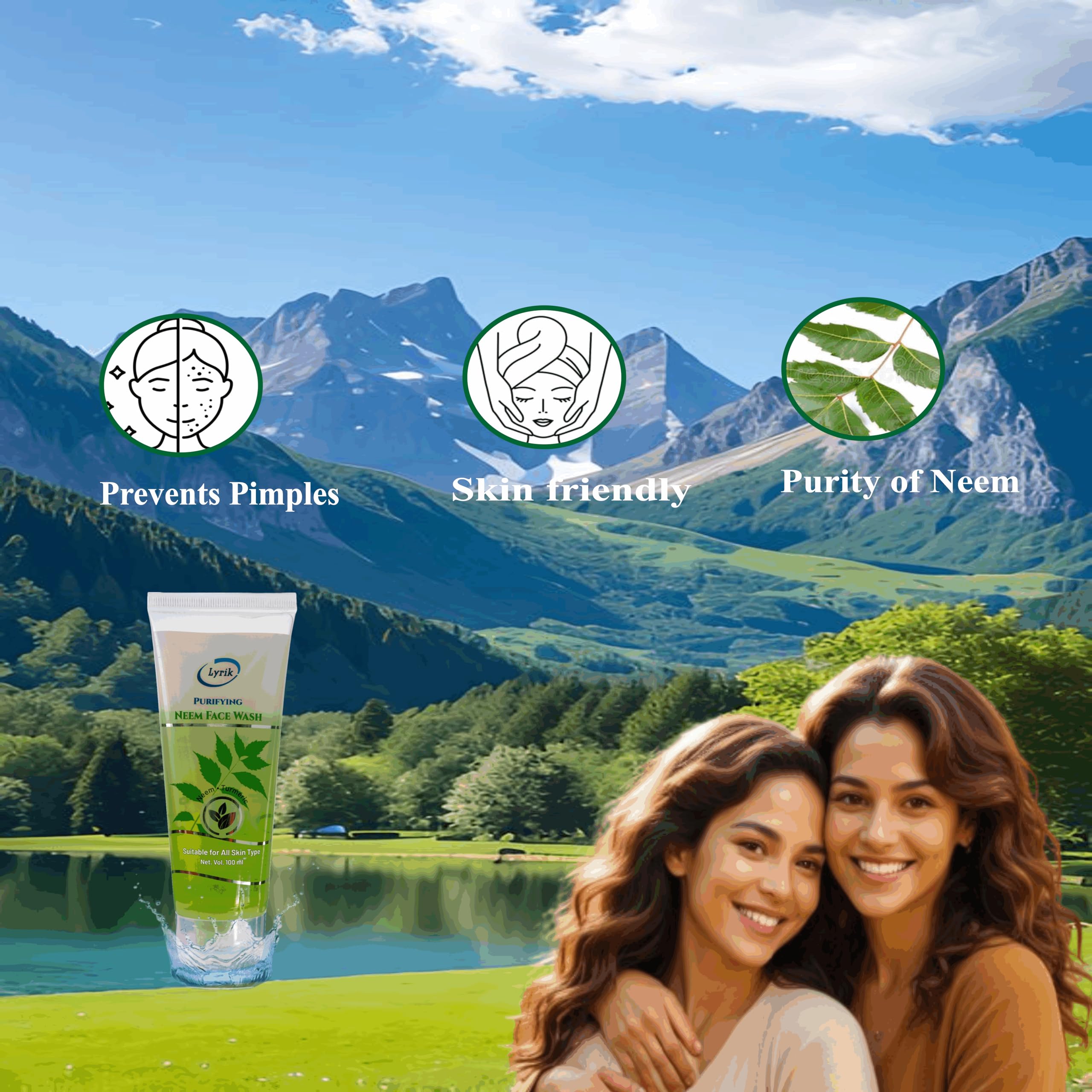 Lyrik Life Sciences Purifying Neem Face Wash for Oily & Acne-Prone Skin - Ayurvedic Cleanser with Natural Ingredients for Pimple & Oil Control, Glowing Skin (100ml) | Gentle Daily Facial Wash for Men & Women | Perfect for Morning & Night Skincare Routine