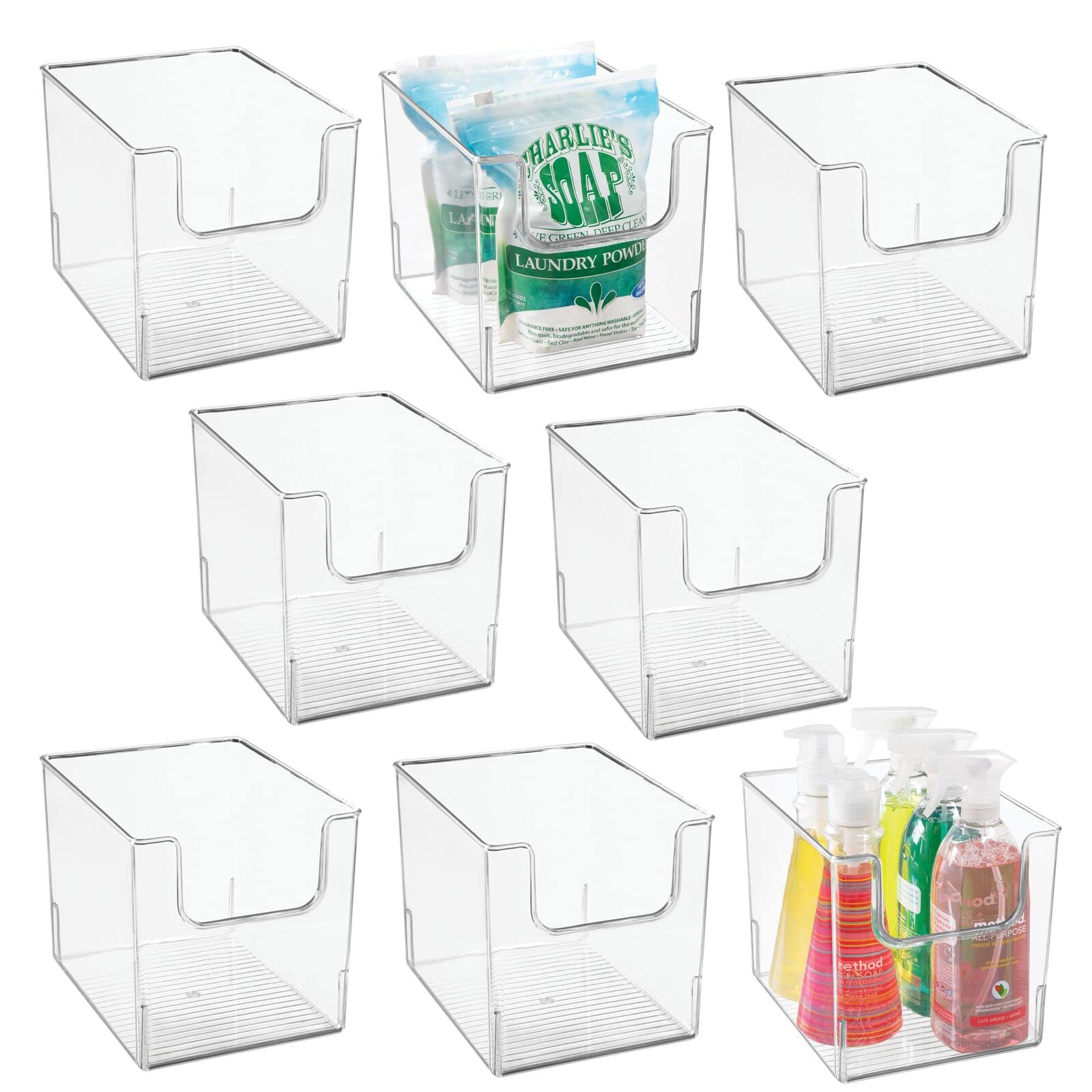 mDesign Plastic Storage Bins with Open Dip Front - 8 Pack Clear Organizer for Kitchen, Bedroom, Bathroom, Office, Toys & Crafts | Perfect for Home Organization, Lego Storage & Clutter Control