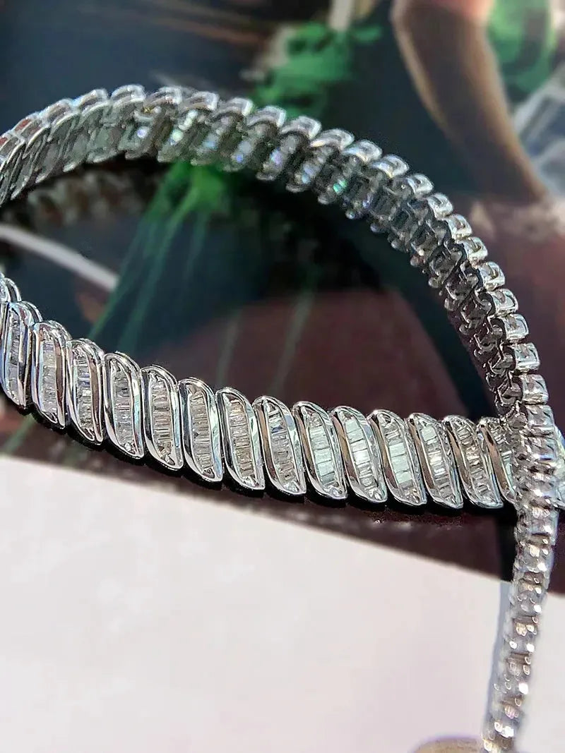 18K White Gold Diamond Bracelet for Women - Real Natural Diamonds, Wide Cuban Chain Design, Luxury Fashion Jewelry - Perfect for Parties, Weddings & Special Occasions
