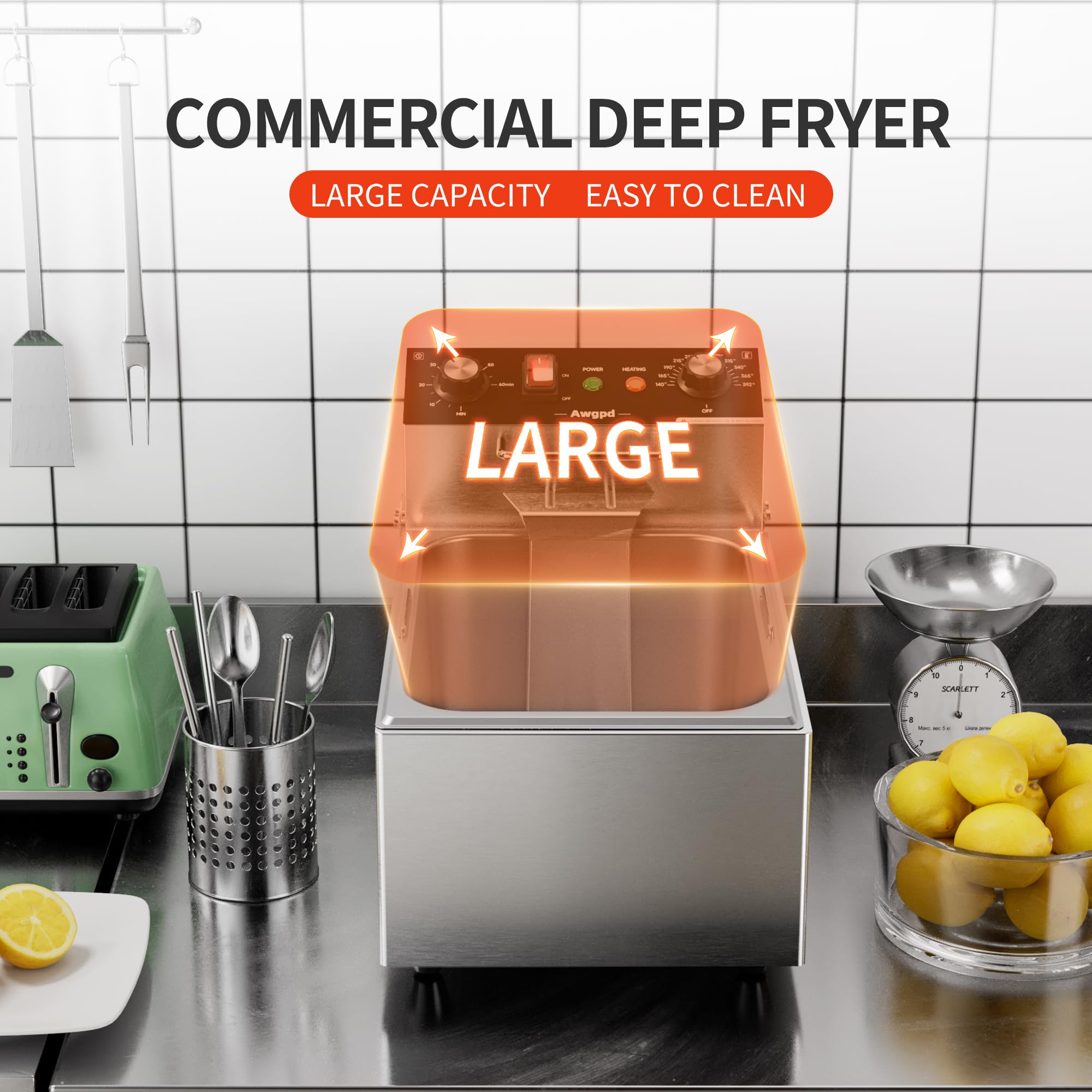 Electric Deep Fryer 10L (10.5QT) Single Tank with Basket - 1700W Countertop Fryer with 60-Min Timer for Home Kitchen & Restaurant - Perfect for Frying Chicken, French Fries, Onion Rings & More (110V)