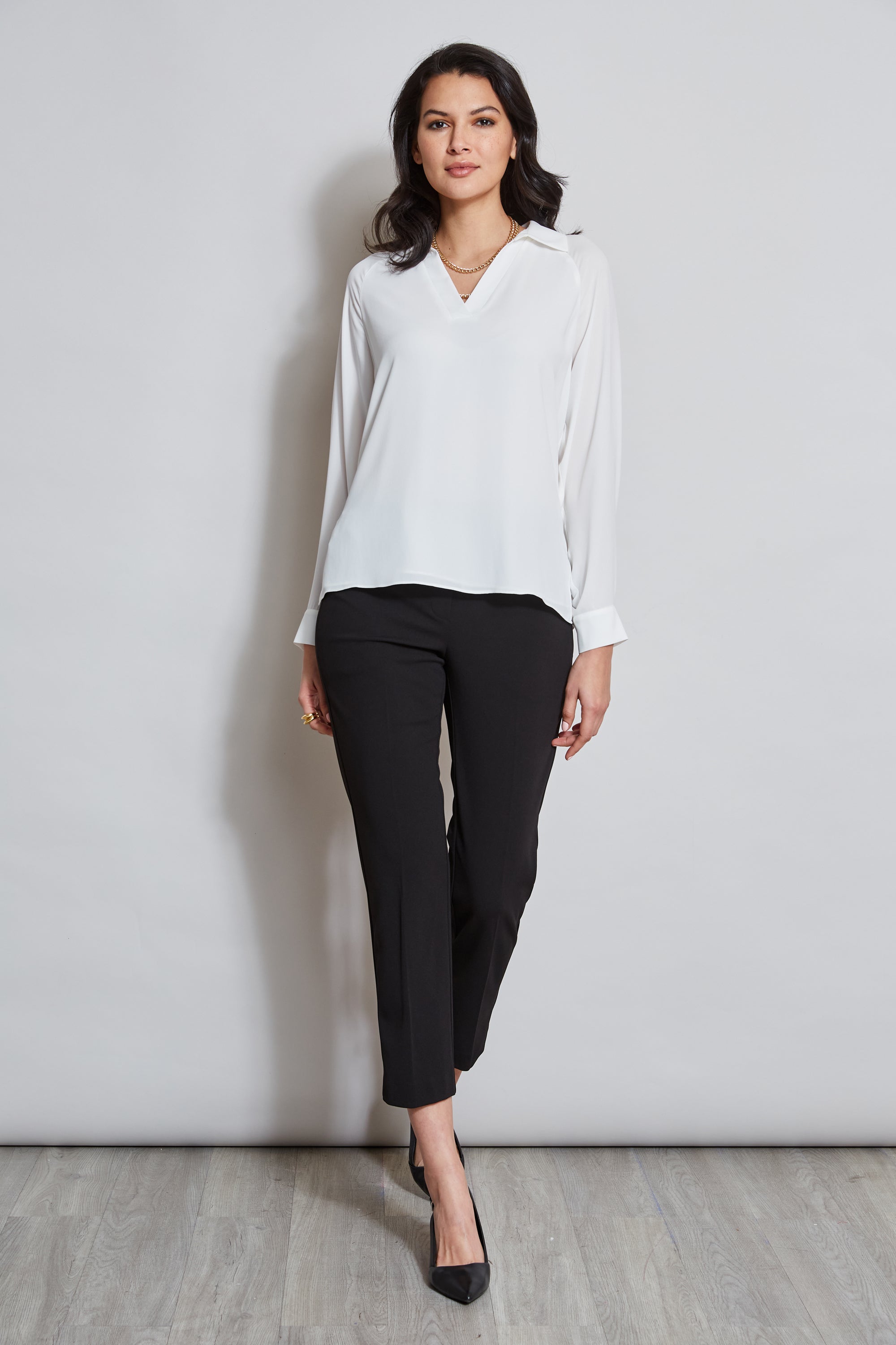 Tahari Women's Split Neck Long Sleeve Blouse - Elegant Office Wear & Casual Chic Top for Work, Date Night & Everyday Style