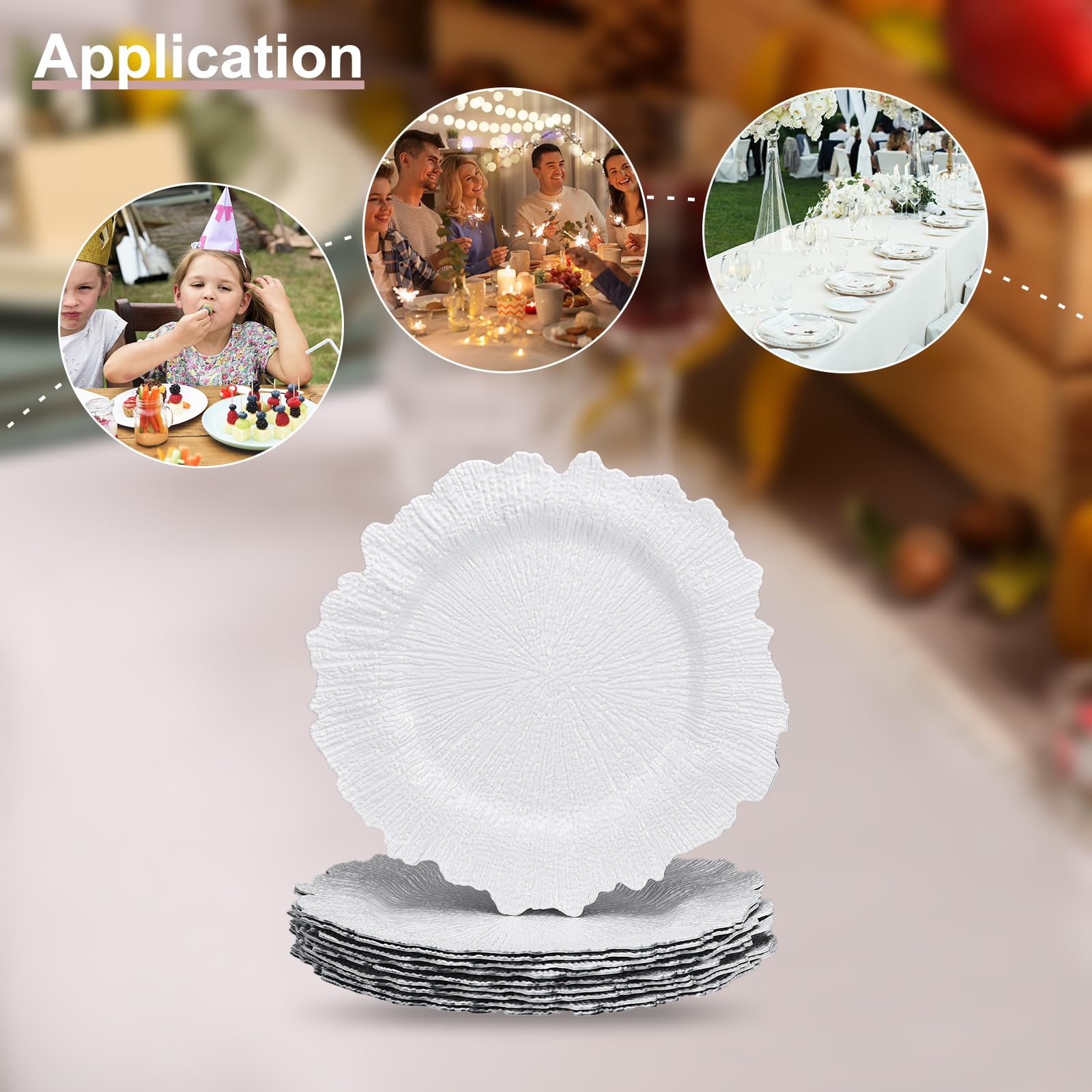 uxcell 10-Pack 13 Inch White Plastic Floral Charger Plates for Wedding, Party & Dinner Table Decor - Bulk Round Decorative Plates for Elegant Event Settings