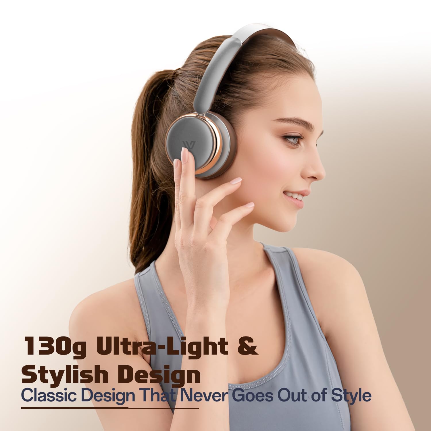 Nova Active Noise Cancelling Wireless Over-Ear Bluetooth Headphones 5.4 with Mic - Hi-Fi Sound, 58H Playtime, Comfortable Ear Cushions (Brown) - Perfect for Travel, Work & Music Lovers