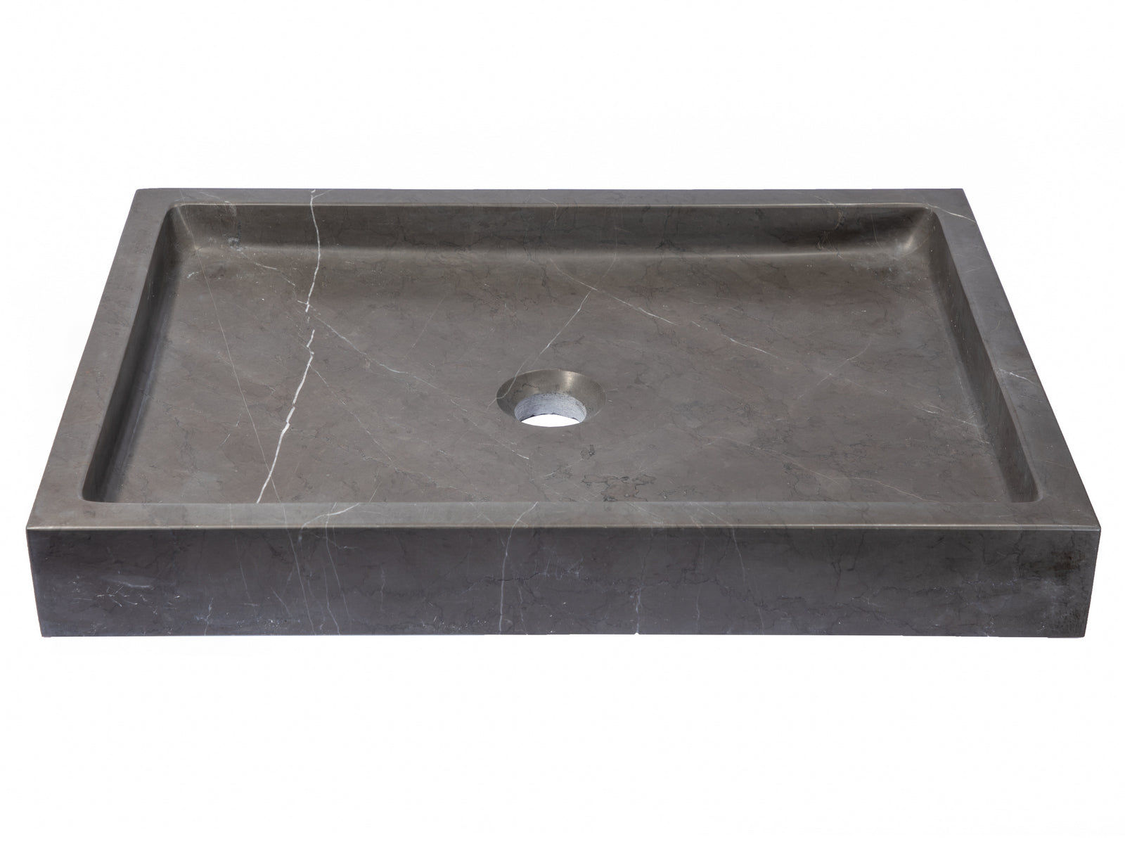 Rectangular Infinity Pool Sink - Honed Pietra Grey Marble Bathroom Vanity Vessel - Modern Luxury Basin for Spa, Hotel & Upscale Home Decor