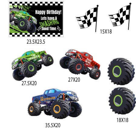 Monster Truck Birthday Party Supplies Set - 16 Stakes for Yard Decorations | Perfect for Kids' Birthday Parties, Outdoor Events & Themed Celebrations