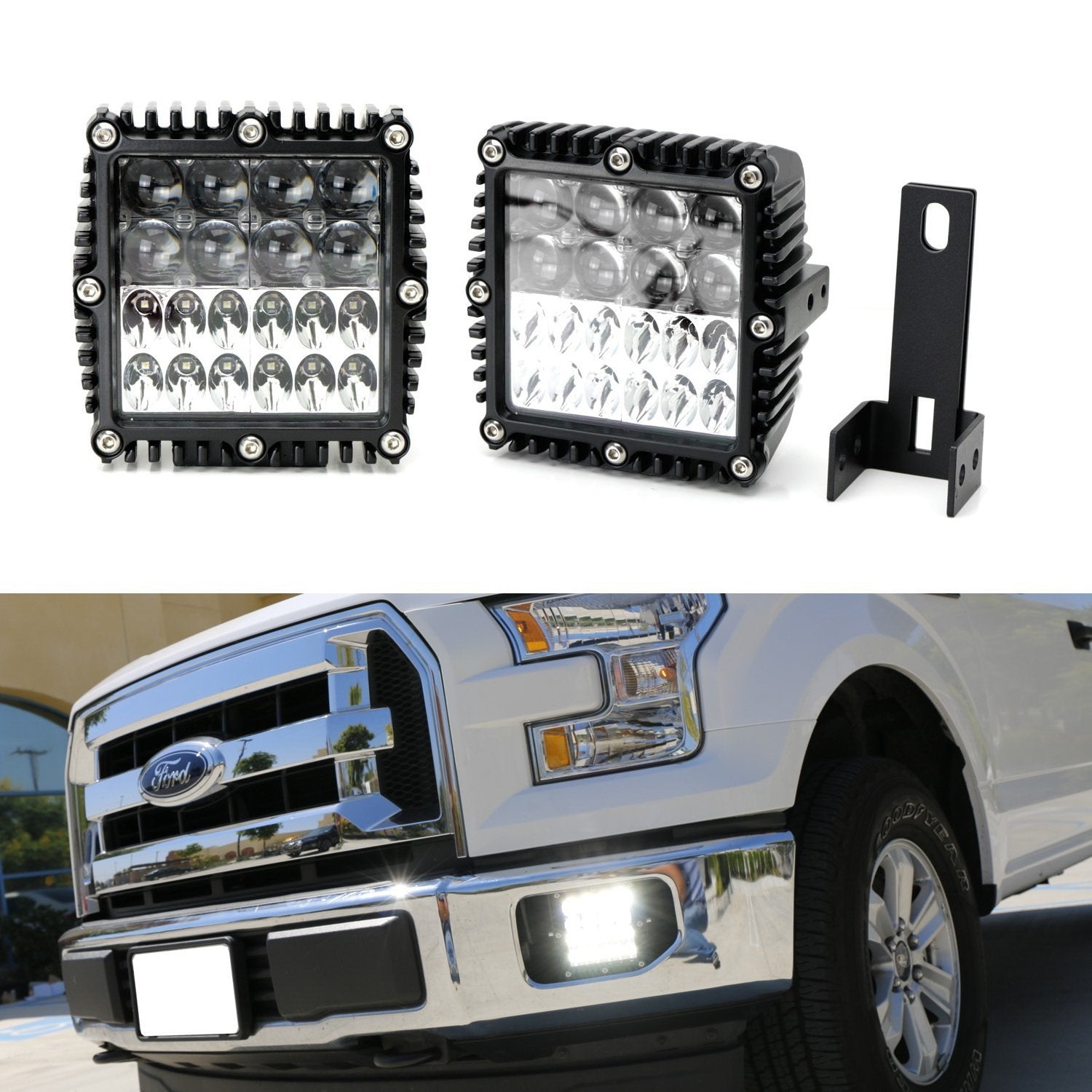 100W LED Fog Lights with Combination Beam & Hyperspot - Compatible with 2015-2017 Ford F150 - Includes Mounting Bracket - Durable Off-Road Lighting for Trucks, SUVs & Jeeps - Perfect for Night Driving, Foggy Conditions & Off-Road Adventures