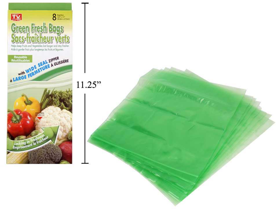8-Piece Green Fresh Food Storage Bags - Reusable & Eco-Friendly for Fruits, Vegetables & Meal Prep - AS SEEN ON TV (Model 80426) - Perfect for Kitchen Organization, Grocery Shopping & Food Preservation