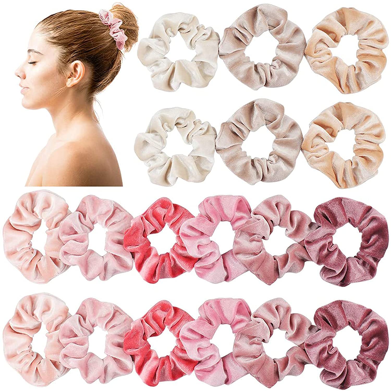 18 Pcs Velvet Hair Scrunchies - Soft Blush Pink Elastic Hair Bands for Women & Girls, Perfect for School, Work, Gym, and Everyday Styling