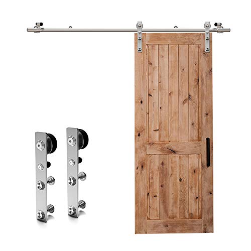 11FT Heavy Duty Stainless Steel Sliding Barn Door Hardware Kit for Single Wooden Door - Flat Shape Hanger - Perfect for Farmhouse, Loft & Rustic Home Decor