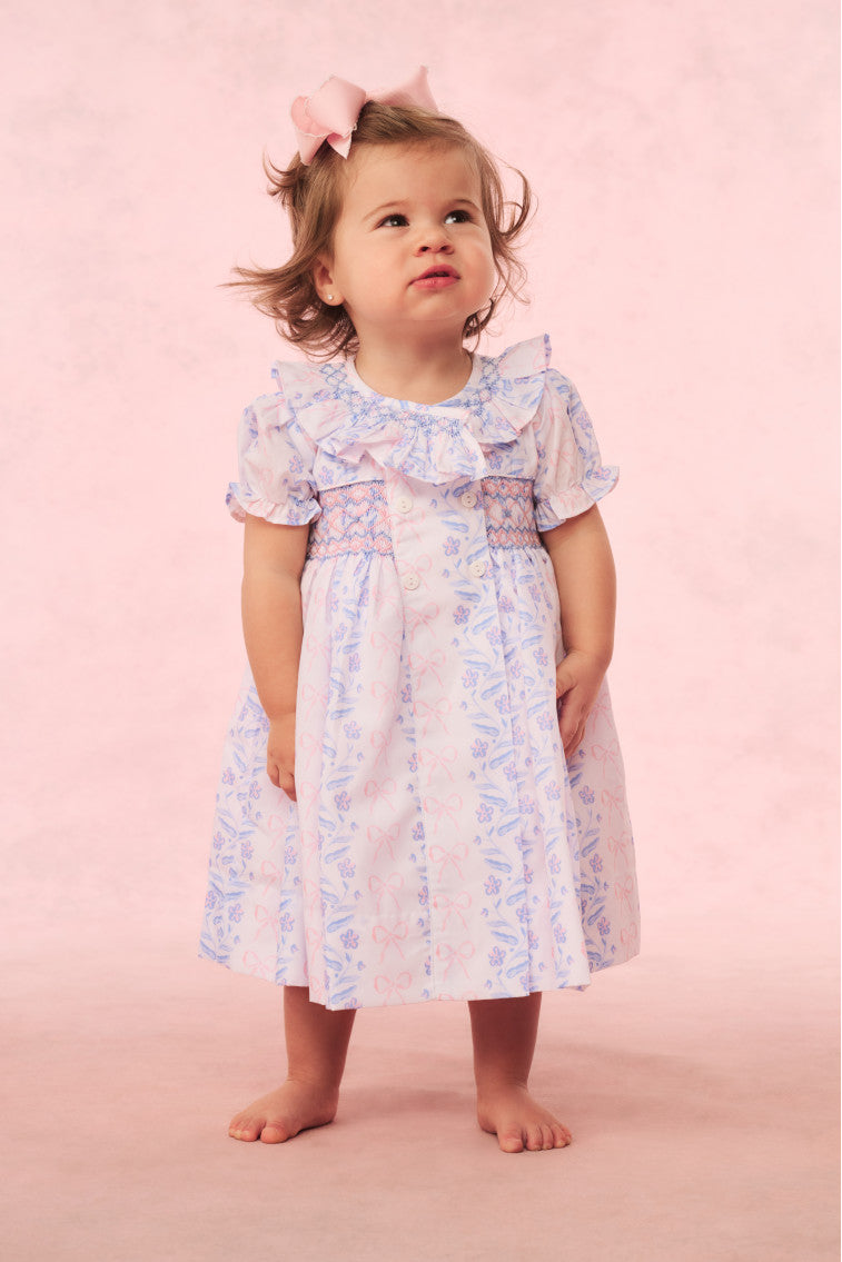 Cecil & Lou Girls Floral Bow Smocked Dress - Elegant Summer Party Outfit for Toddler Girls | Perfect for Birthday, Easter, and Special Occasions