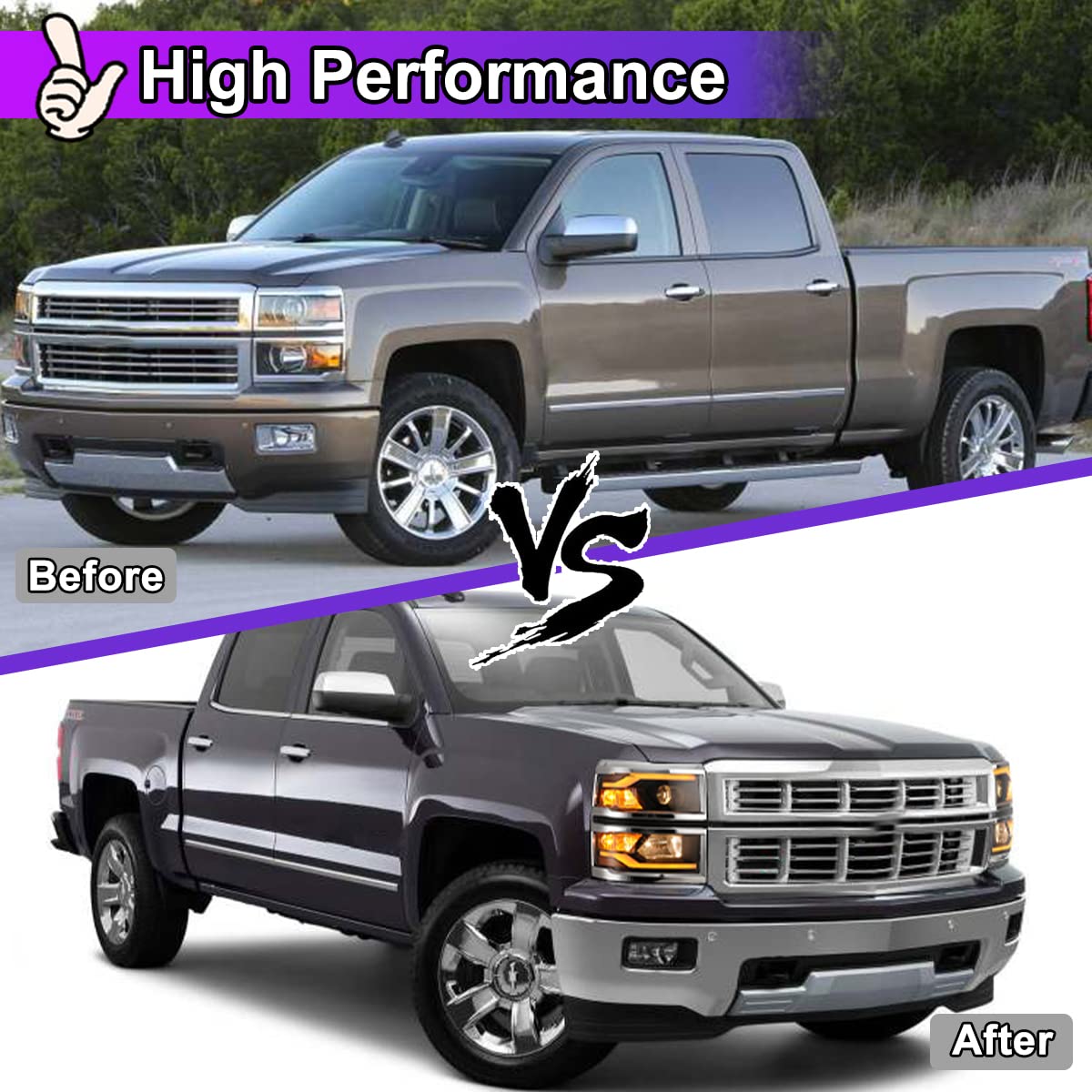 Nixon Offroad LED Headlights Assembly for Chevy Silverado 1500 2014-2015 - High/Low Beam Projector Headlights with DRL & Turn Signal - Matte Black Housing & Clear Lens (1 Pair) - Perfect for Night Driving & Off-Road Adventures