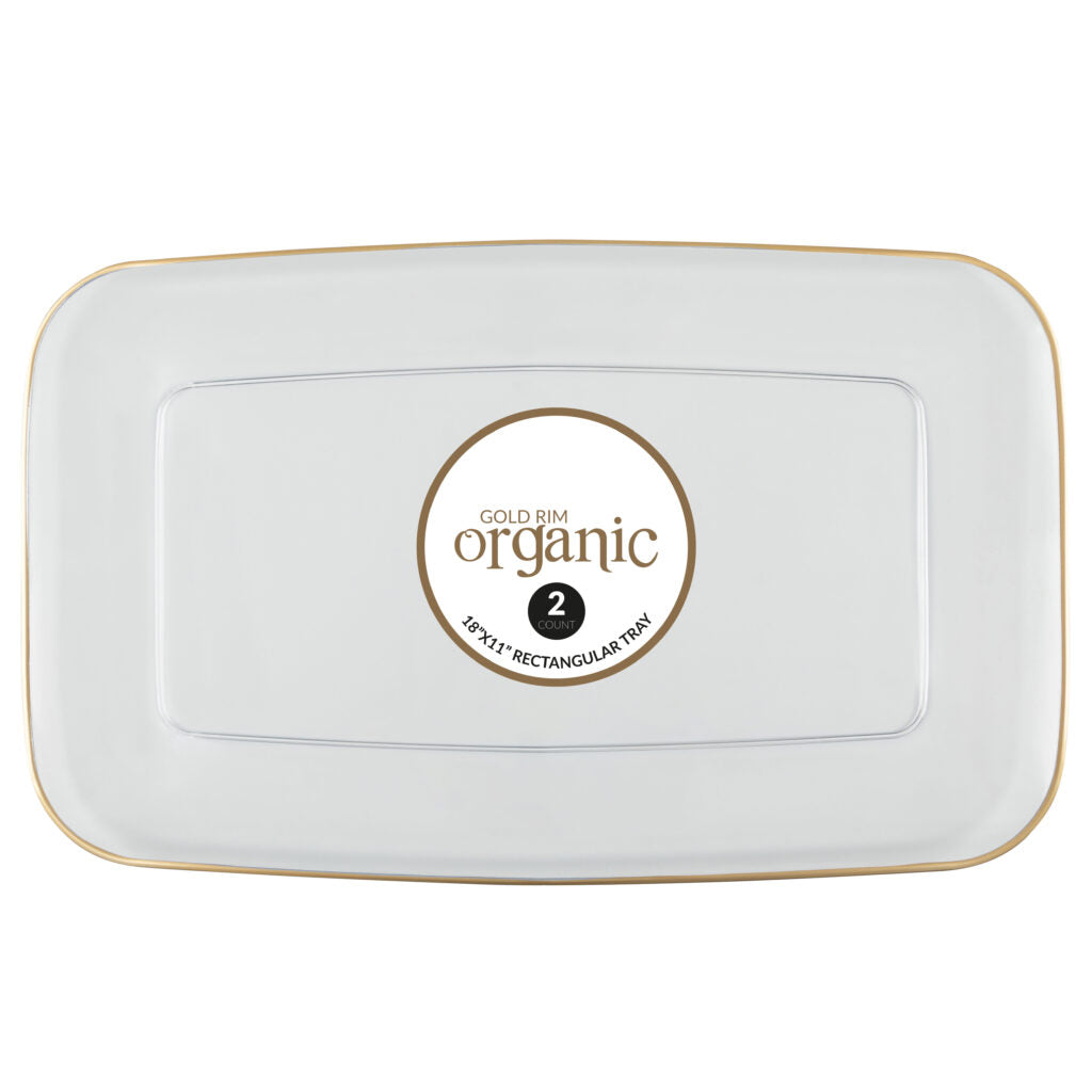 Organic Clear & Gold Rectangle Serving Dish Set - 2 Pack for Elegant Dinner Parties, Buffets & Holiday Entertaining