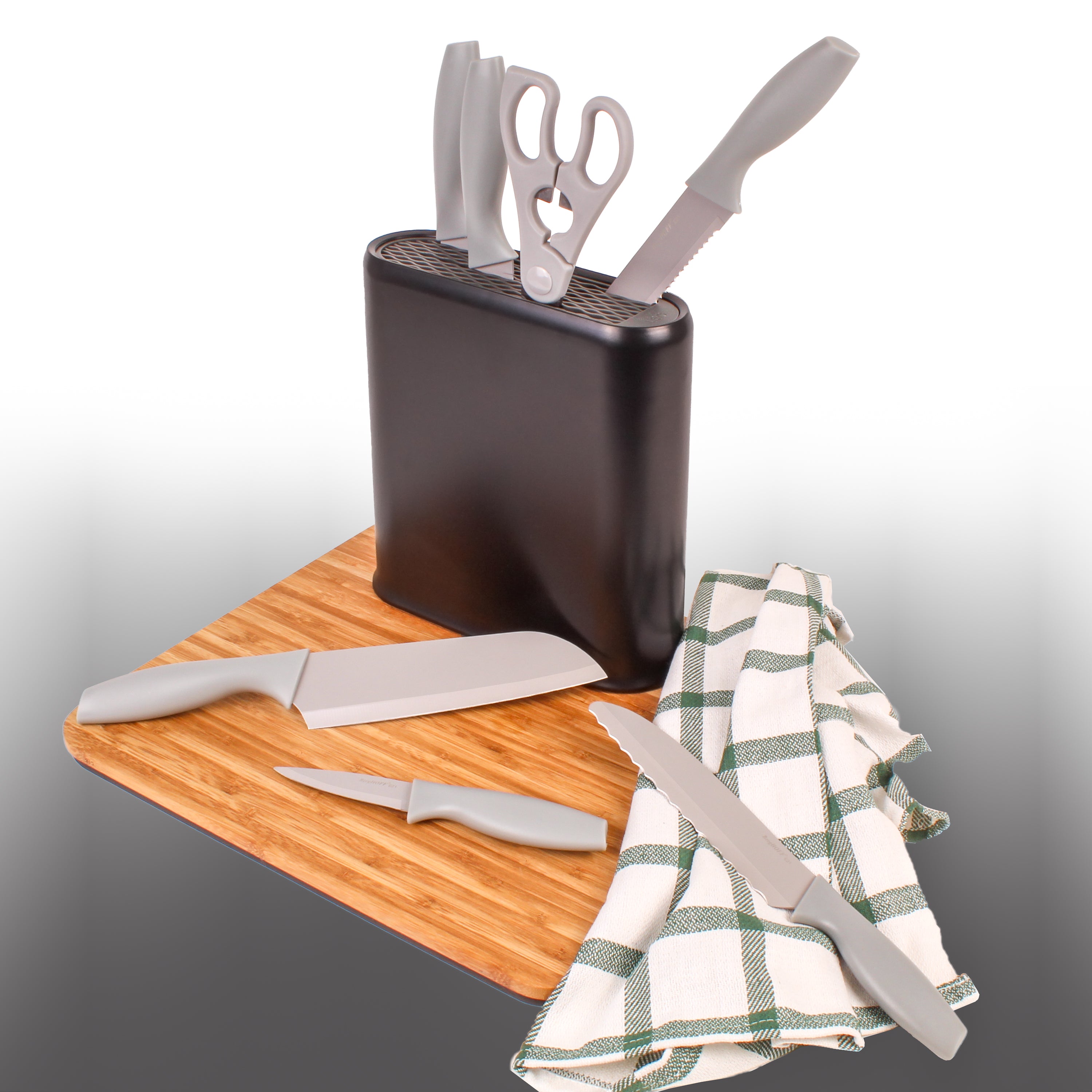 BergHOFF Leo 8-Piece Stainless Steel Kitchen Knife Set with Universal Knife Block, Grey - Premium Knives for Chopping, Slicing & Dicing - Perfect for Home Chefs & Cooking Enthusiasts