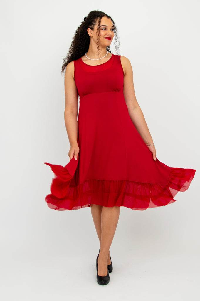 Danube Women's Dress - Red Lipstick Print, Soft Bamboo Fabric - Perfect for Casual Outings, Parties & Summer Wear