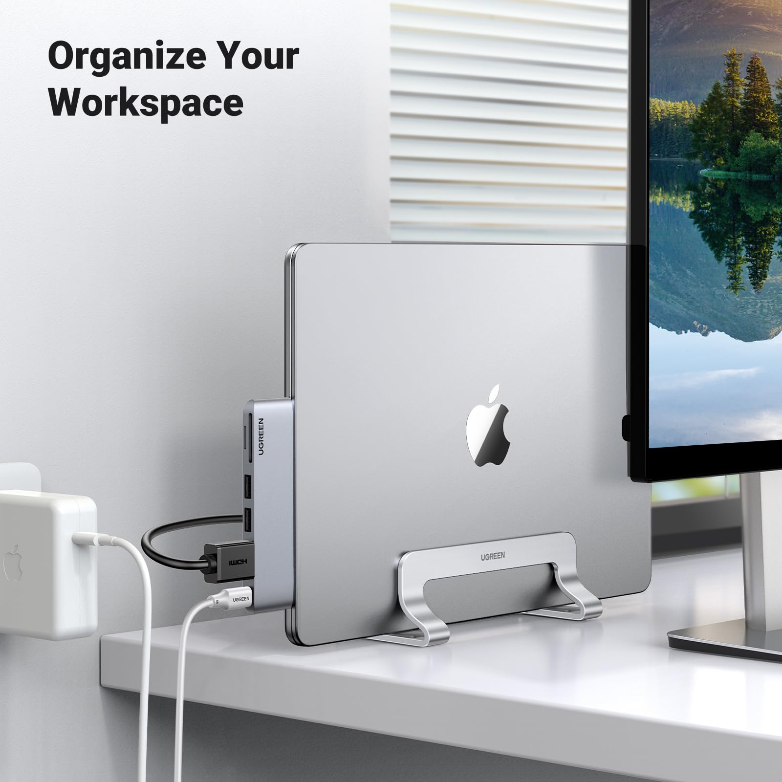 UGREEN Adjustable Vertical Laptop Stand Holder - Aluminum Desktop Organizer for MacBook Pro/Air & 17.3