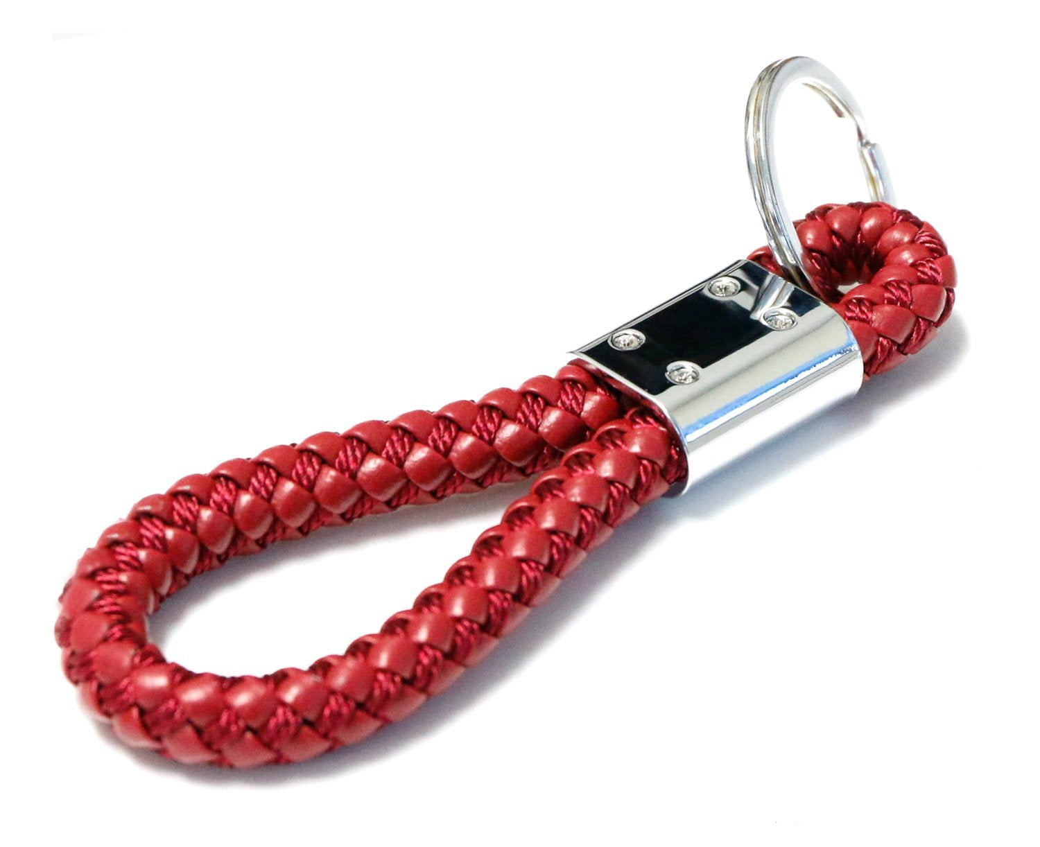 Braided Leather Keychain with Ring - Durable Red Leather Strap for Car Keys & Key Fobs | Perfect for Key Organization & Easy Access in Car, Home, or Office