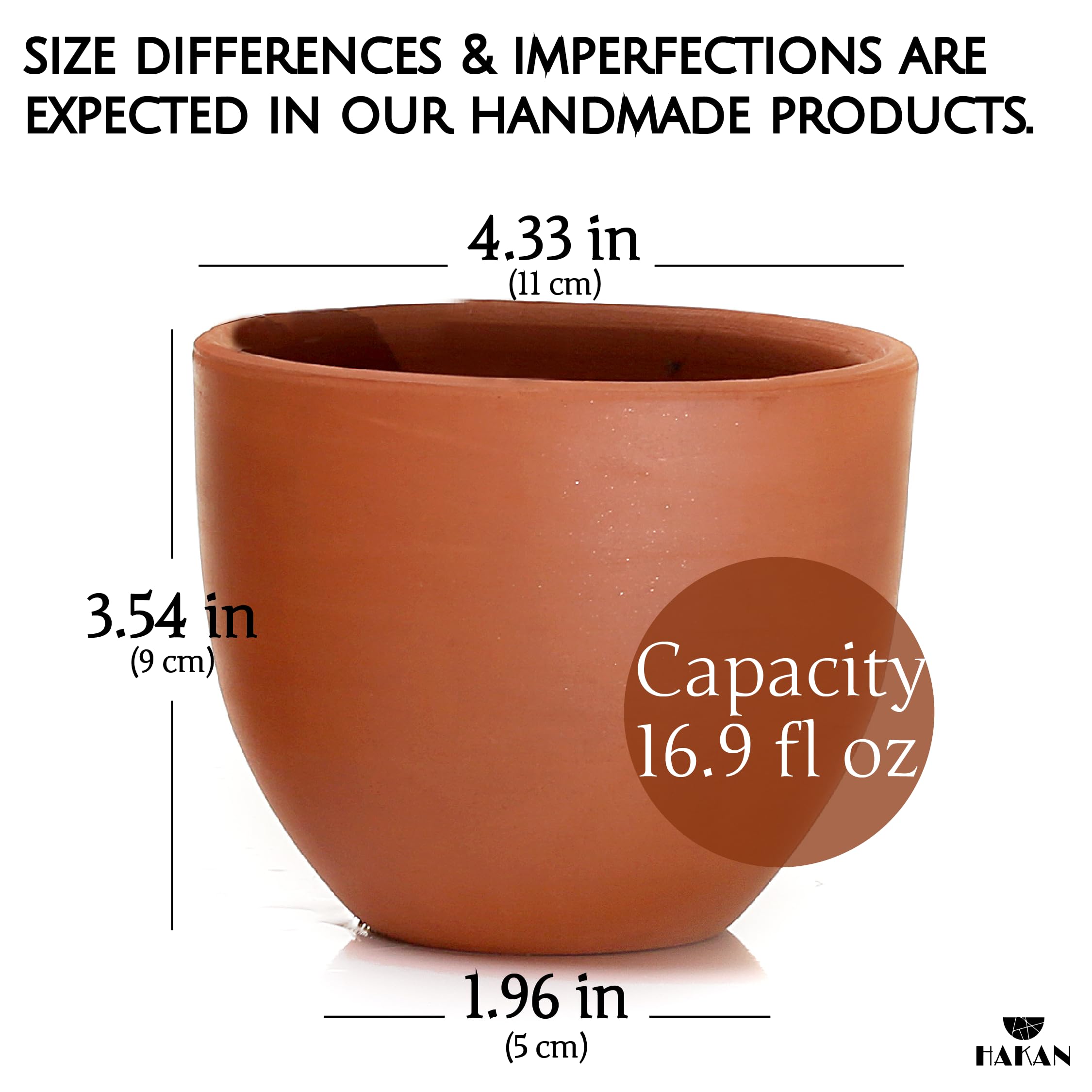Handmade Hakan Kapadokya 16.9 oz Pottery Mug Set of 4 - Unglazed Clay Cups for Coffee, Tea & Beverages - Earthenware Flower Pots & Decorative Bowls - Perfect for Home Decor, Gifts & Rustic Kitchen Use