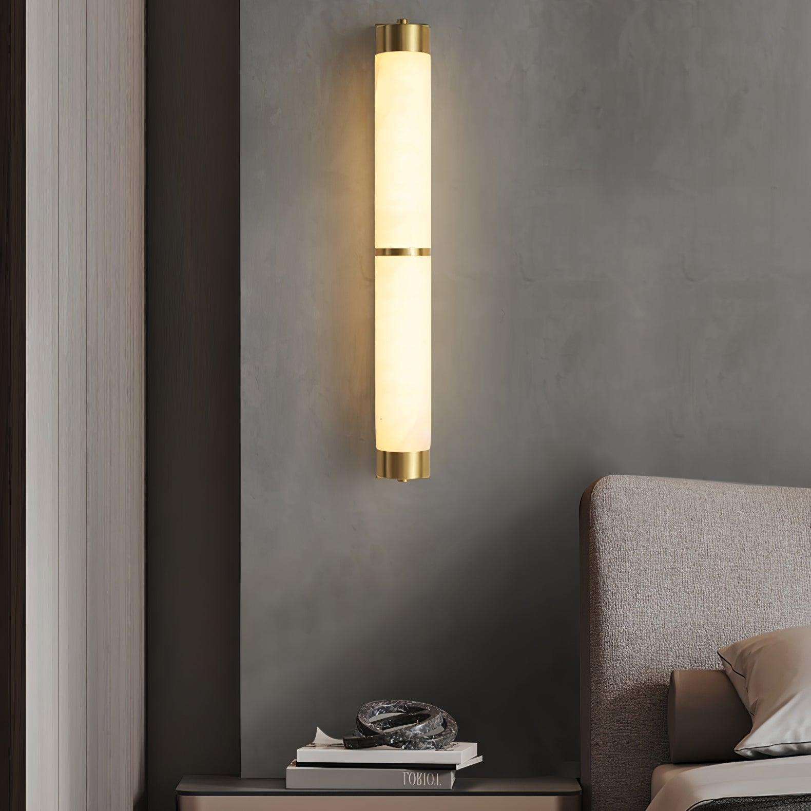 Vintage Cylindra Alabaster Brass Wall Sconce - Elegant Antique Brass Finish Wall Light Fixture for Bedroom, Hallway & Living Room Lighting