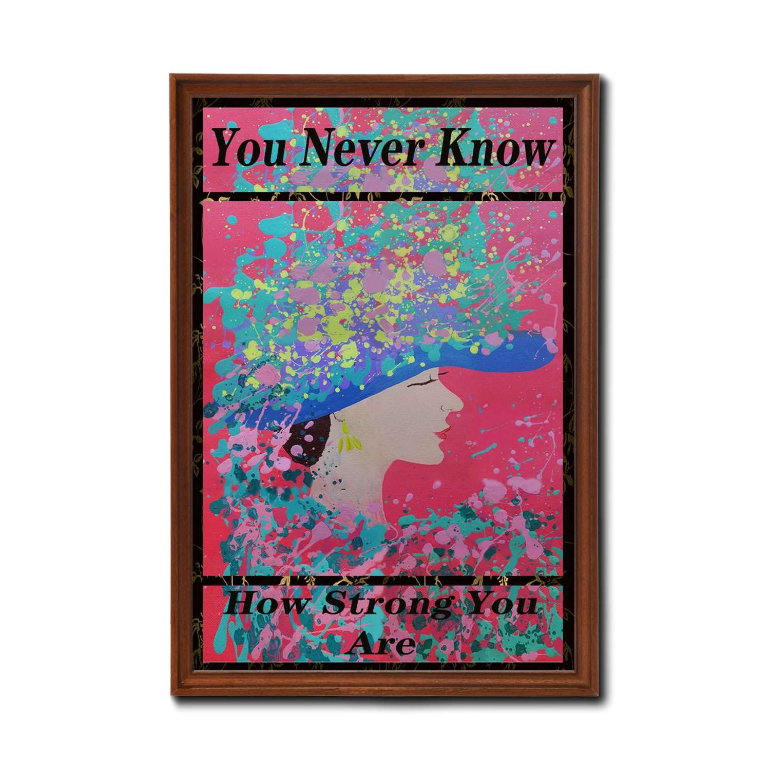 Pink Ribbon Cancer Awareness Poster - Inspirational 'You Never Know How Strong You Are' Wall Art - 16x24 Inch Wooden Framed Decor for Bedroom, Office & Hospital Rooms