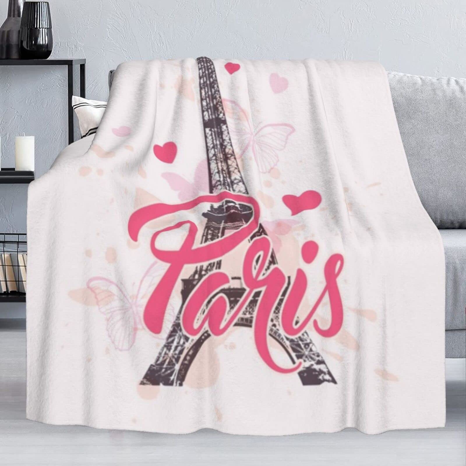 KiuLoam Pink Paris Eiffel with Love Lightweight Plush Microfiber Blanket - 60