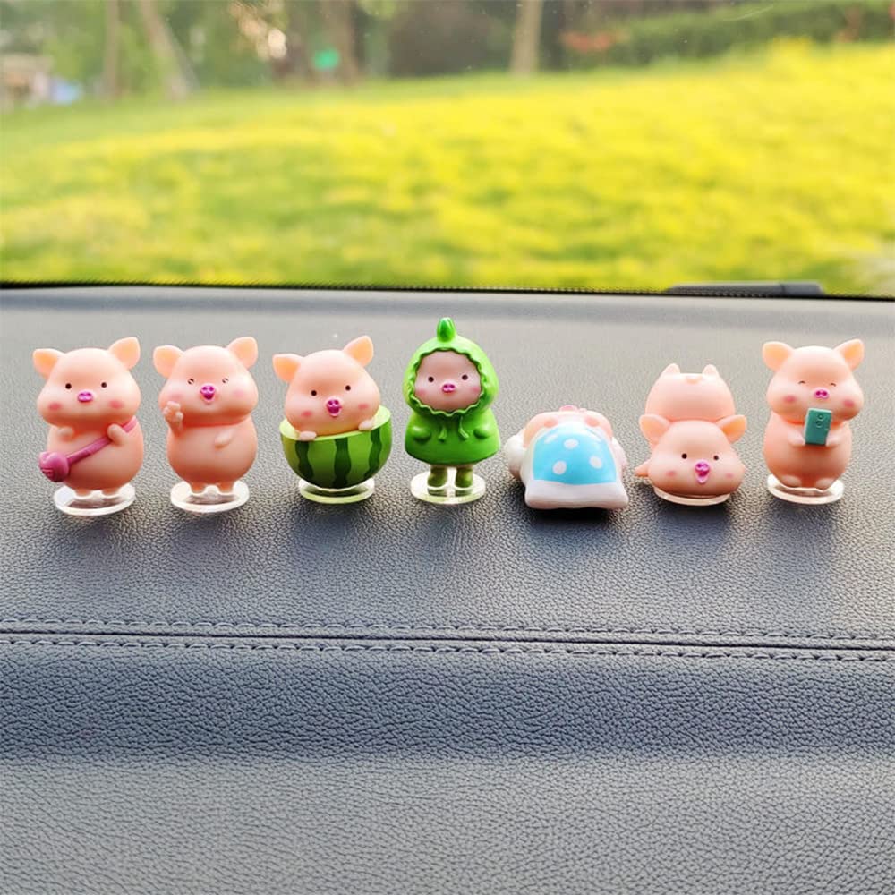 7Pcs Cute Cartoon Watermelon Piggy Car Ornament Set - Funny Dashboard Decor for Women, Men & Girls - Personalized Interior Car Accessories for Center Console & Dashboard - Perfect for Gifts, Road Trips & Daily Commute