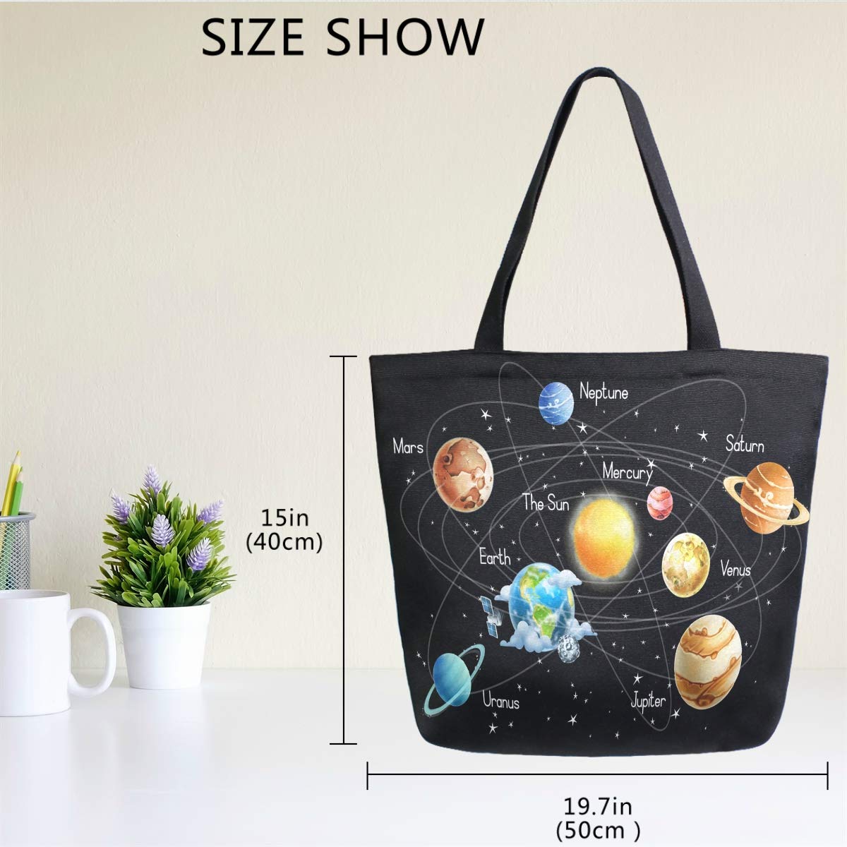 Outer Space Canvas Tote Bag for Women - Large Reusable Cotton Shopping Bag with Planet Design, Durable Multipurpose Grocery Tote for Outdoor, Travel & Daily Use