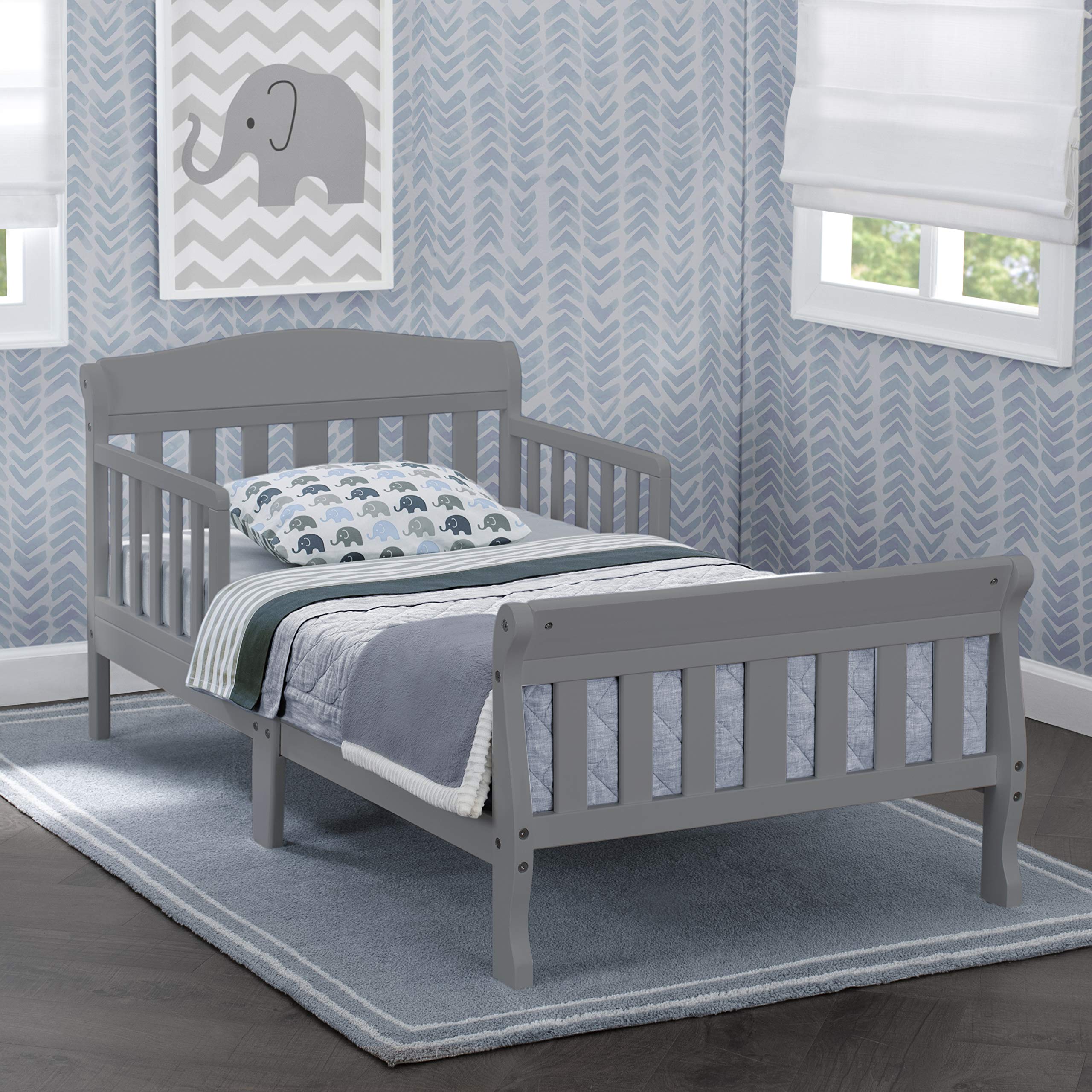 Delta Children Canton Toddler Bed with Safety Rails - Grey 2-Piece Set for Kids Room, Nursery & Daycare | Convertible Toddler to Twin Bed Frame with Easy Assembly