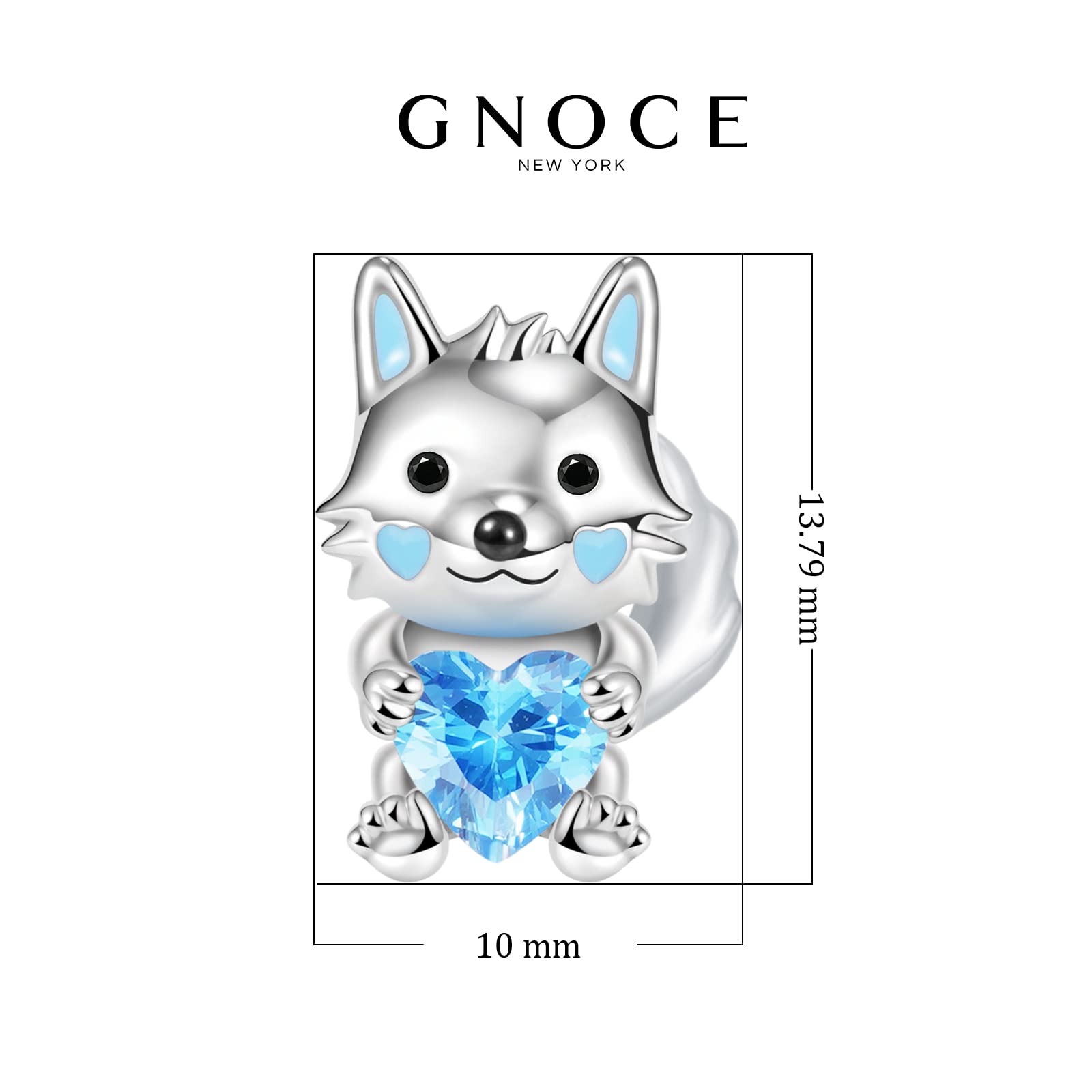 GNOCE 925 Sterling Silver Wolf & Fox Charm Beads with Heart Charms - Cute Animal Pendant for Snake Chain Bracelets & Necklaces - Gemstone Jewelry Gift for Women, Wife (Wolf 2) - Perfect for Valentine's Day, Anniversary & Everyday Wear