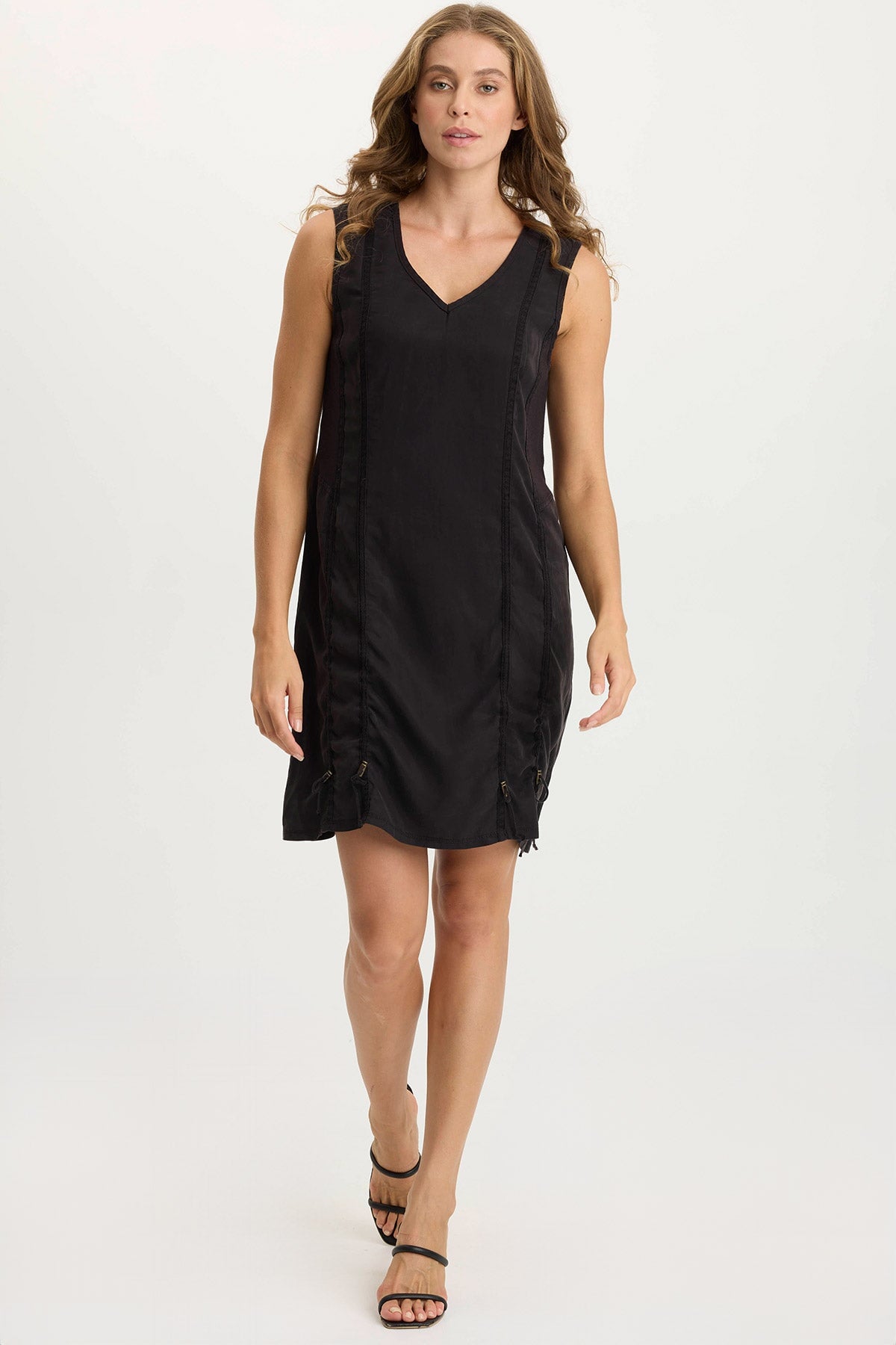 Karima Twill Corded Cinch Tank Dress for Women - Slim Fit Stretch Comfort Summer Casual Wear - Perfect for Beach, Brunch & Date Nights