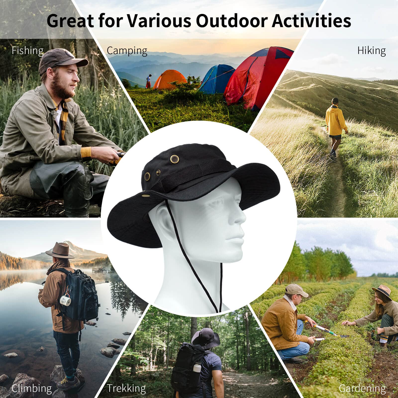 Men's Packable Bucket Hat for Fishing, Hunting & Travel - Lightweight & Adjustable Outdoor Cap (Black) - Perfect for Beach, Camping & Hiking Adventures