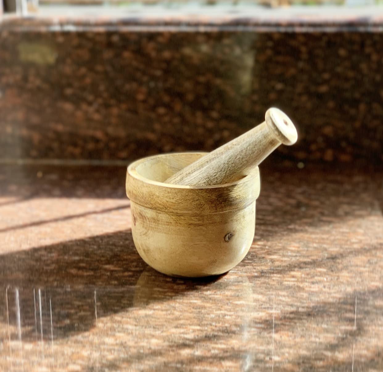 Handmade Indian Wooden Mortar and Pestle Set - Natural Rustic Style Herb & Spice Grinder, Masala Mixer, Manual Kharal for Crushing Seasonings & Pills - Perfect Kitchen Utensil & Housewarming Gift for Ayurvedic Cooking, Herbal Remedies & Spice Preparation