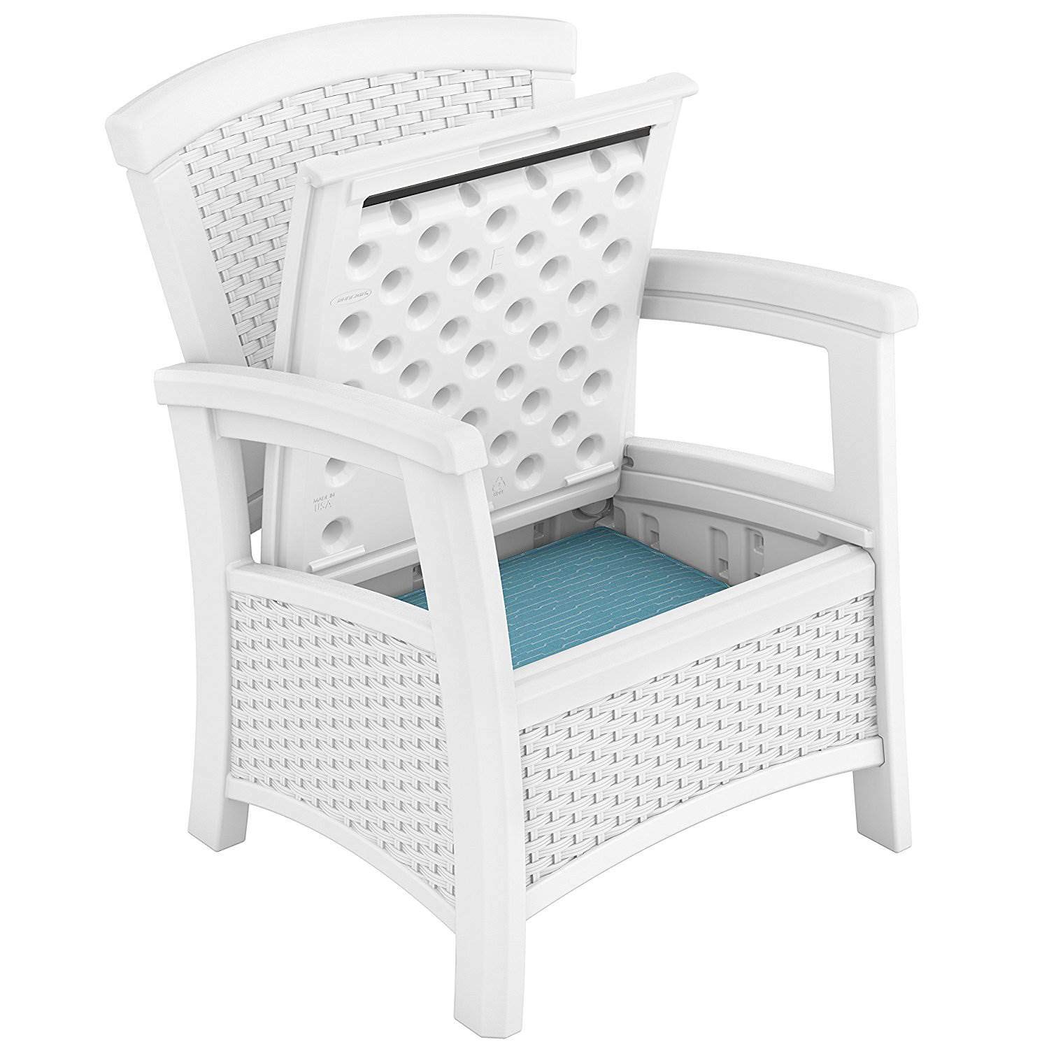 Suncast Elements Club Chair with Storage - Lightweight Resin All-Weather Outdoor Patio Chair with 11 lbs Storage Capacity - Perfect for Poolside, Garden, Deck, and Backyard Relaxation - White