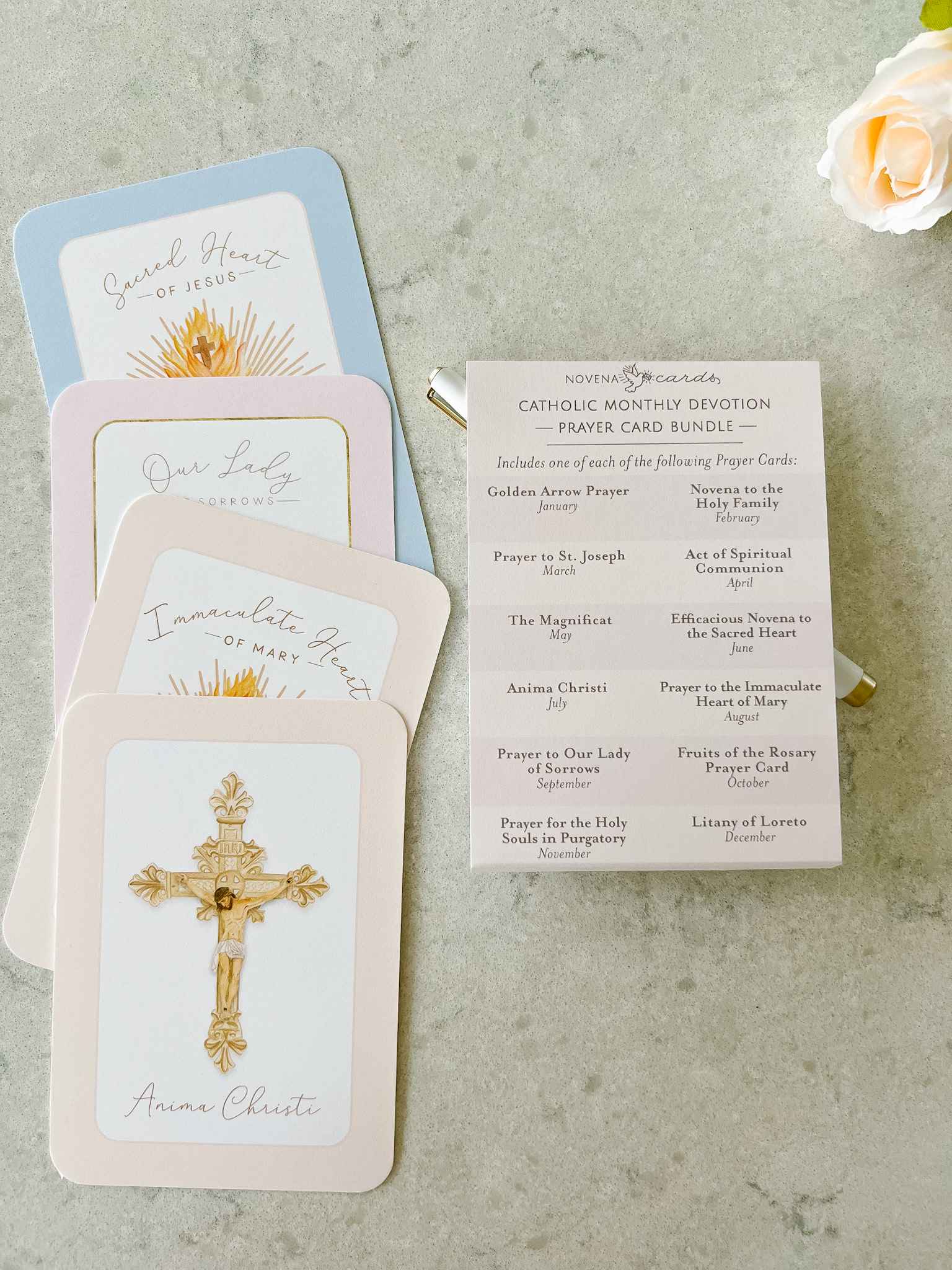 Catholic Monthly Devotion Prayer Card Bundle - Inspirational Religious Cards for Daily Worship, Bible Study & Gift Giving