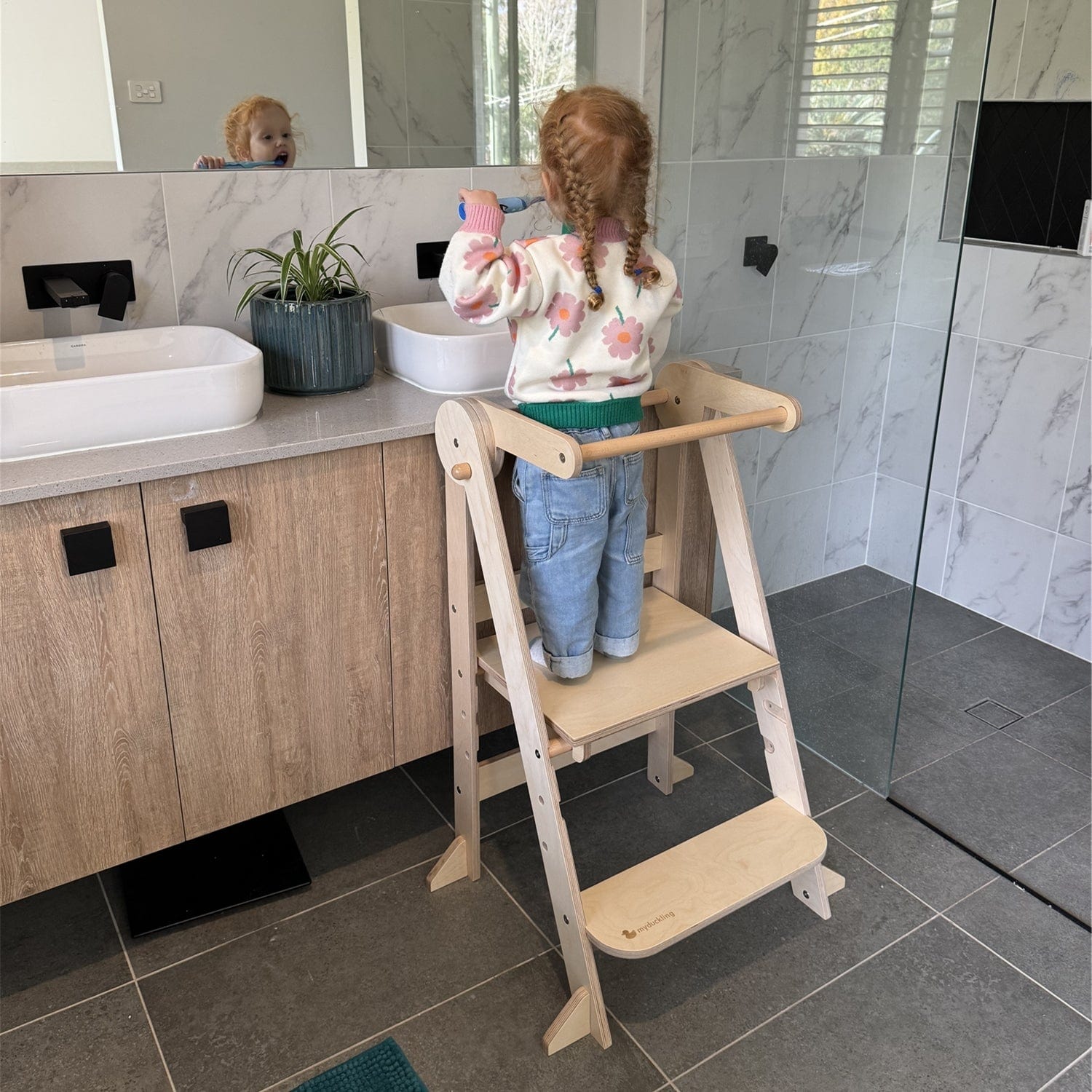 MILA Deluxe Folding Adjustable Learning Tower for Toddlers - Safe Kitchen Step Stool Helper for Kids Cooking, Baking & Learning - Montessori Style Wooden Step-Up Stool for Home & Classroom Use