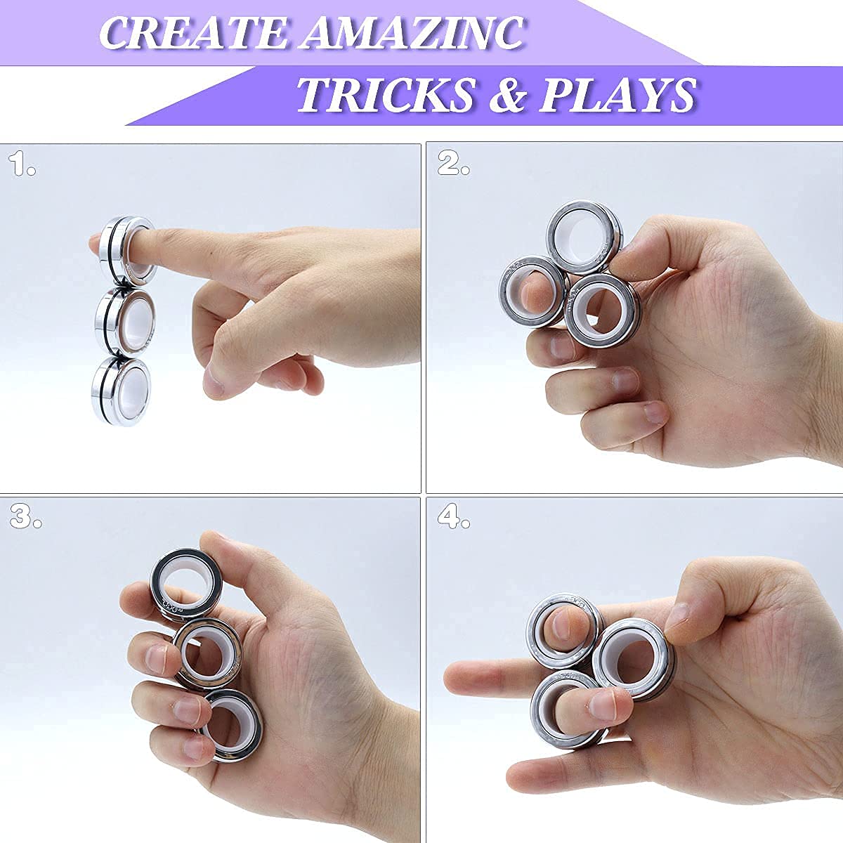 Magnetic Fidget Rings Set of 3 - Stress Relief Toys for Adults & Kids, Anxiety Reducer, Finger Decompression Spinner - Perfect for Office, Classroom, Travel and ADHD Focus Training