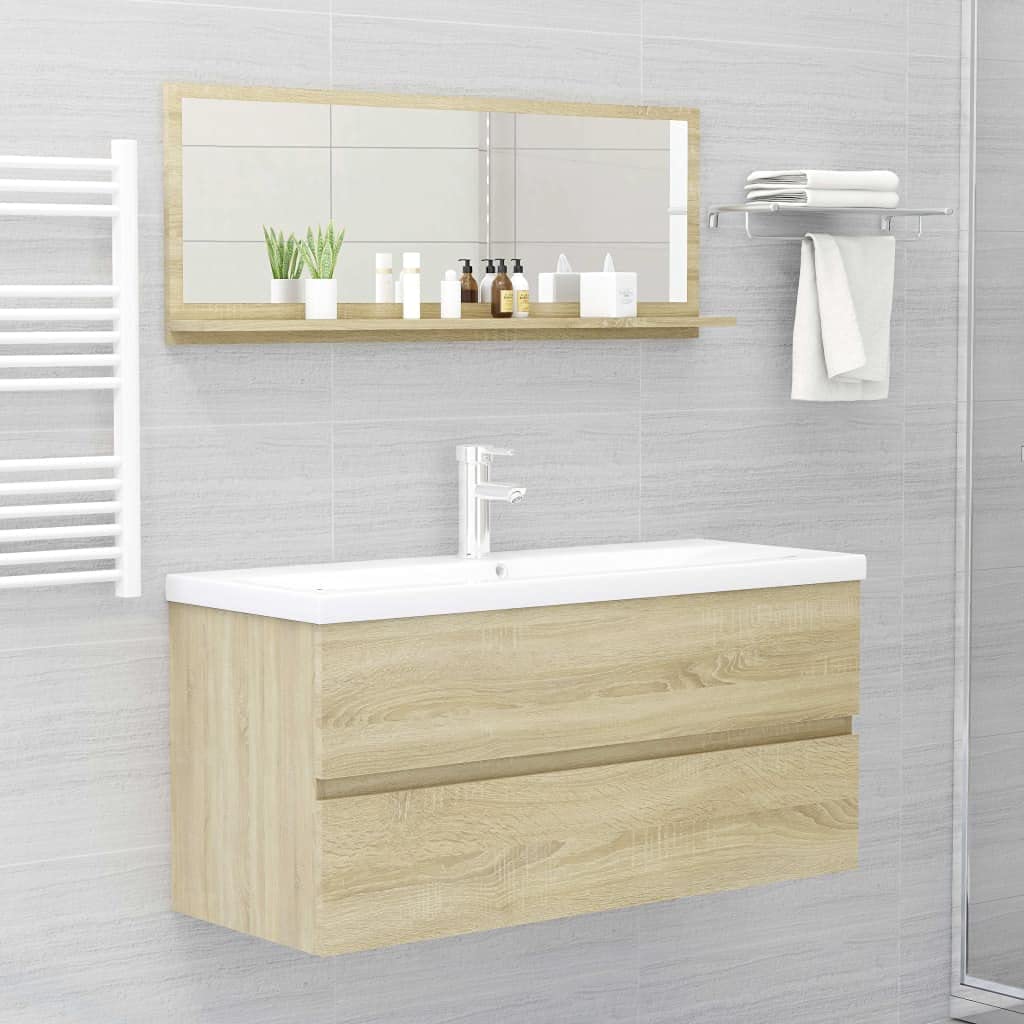 Modern Bathroom Vanity Set with Mirror - Sonoma Oak 39.4
