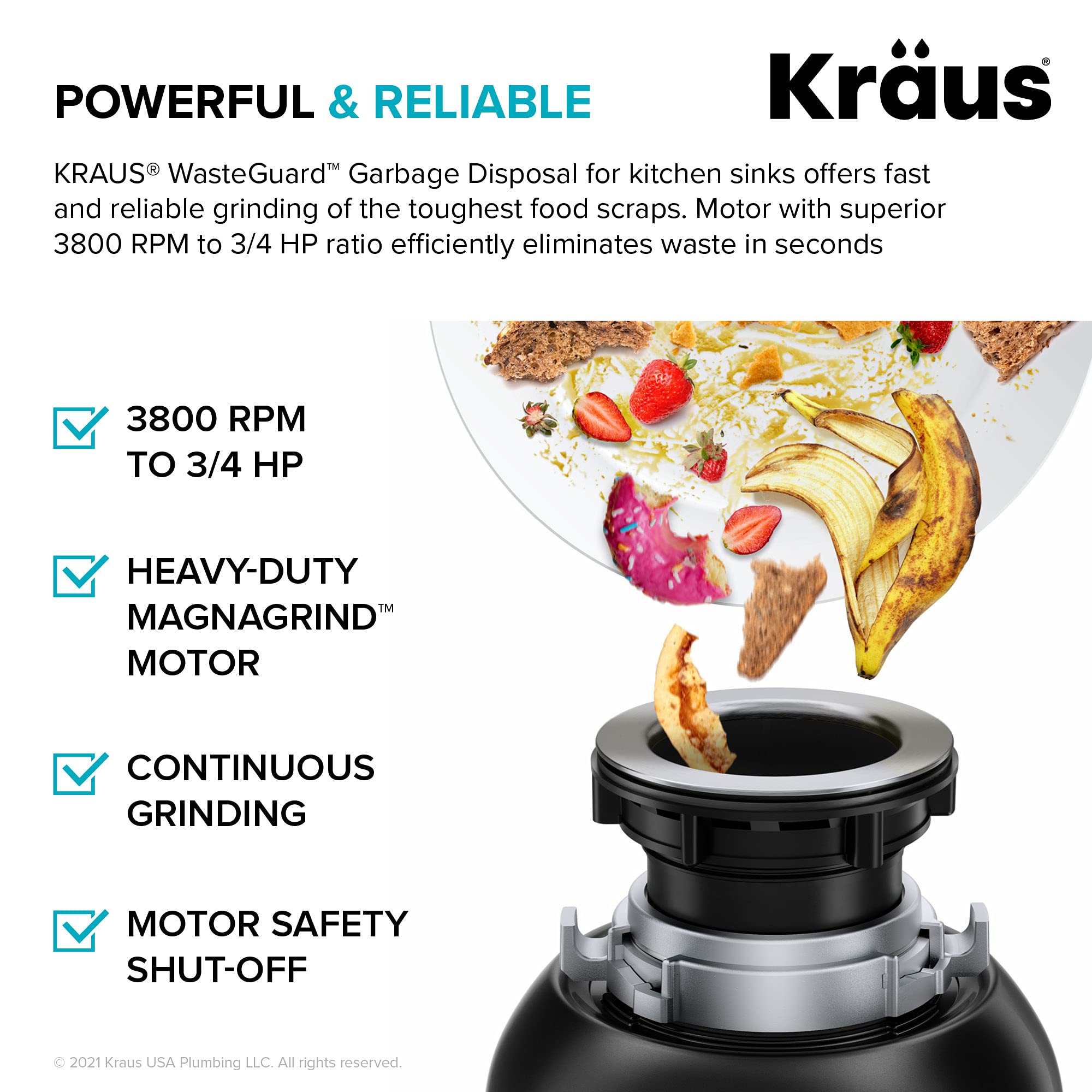 KRAUS Standard PRO™ 33-inch 16 Gauge Undermount Double Bowl Stainless Steel Kitchen Sink with WasteGuard™ Garbage Disposal - Perfect for Modern Kitchens, Dishwashing & Food Prep (Model KHU102-33-100-75MB)