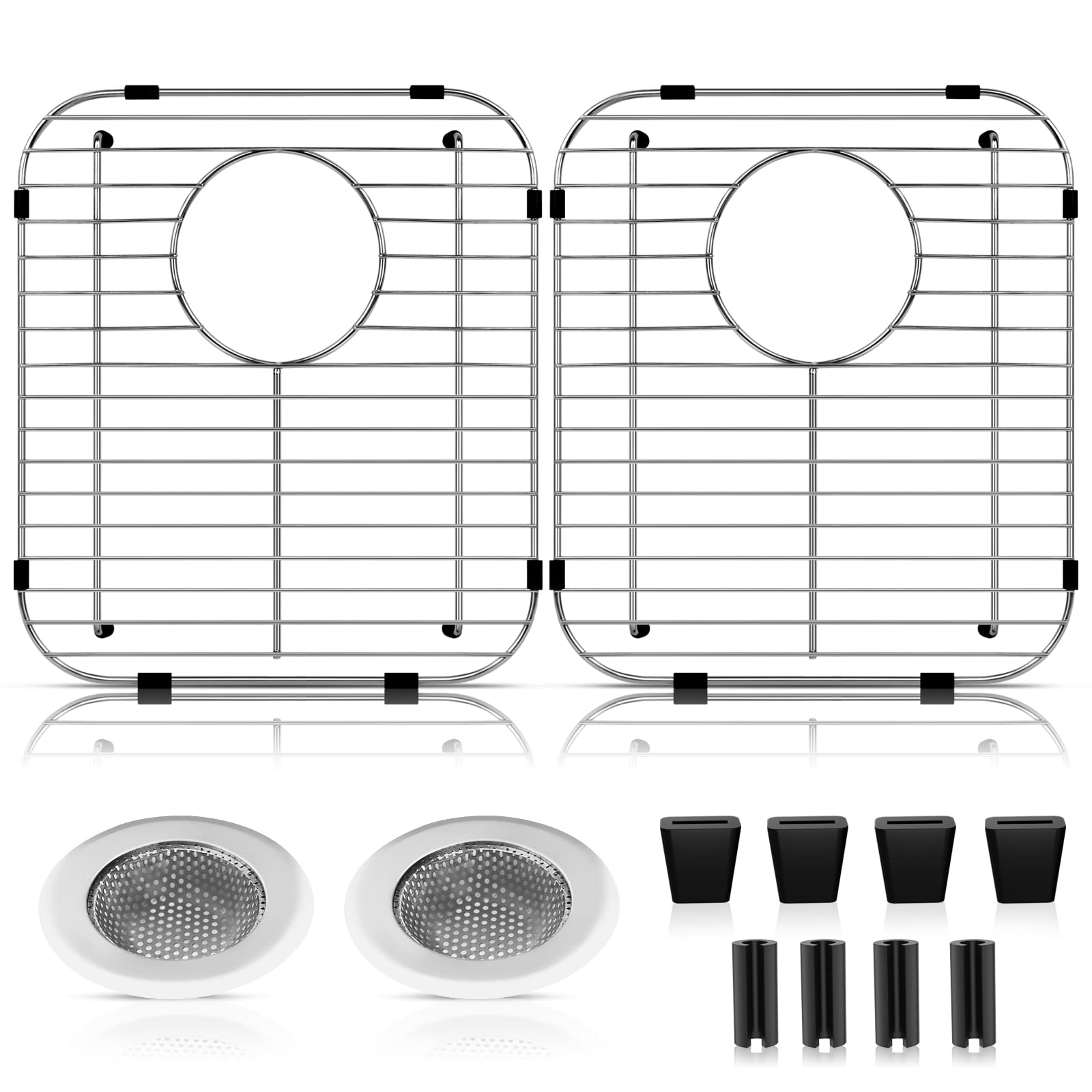 2 Pack 304 Stainless Steel Sink Protectors with Drain Hole - 13.2