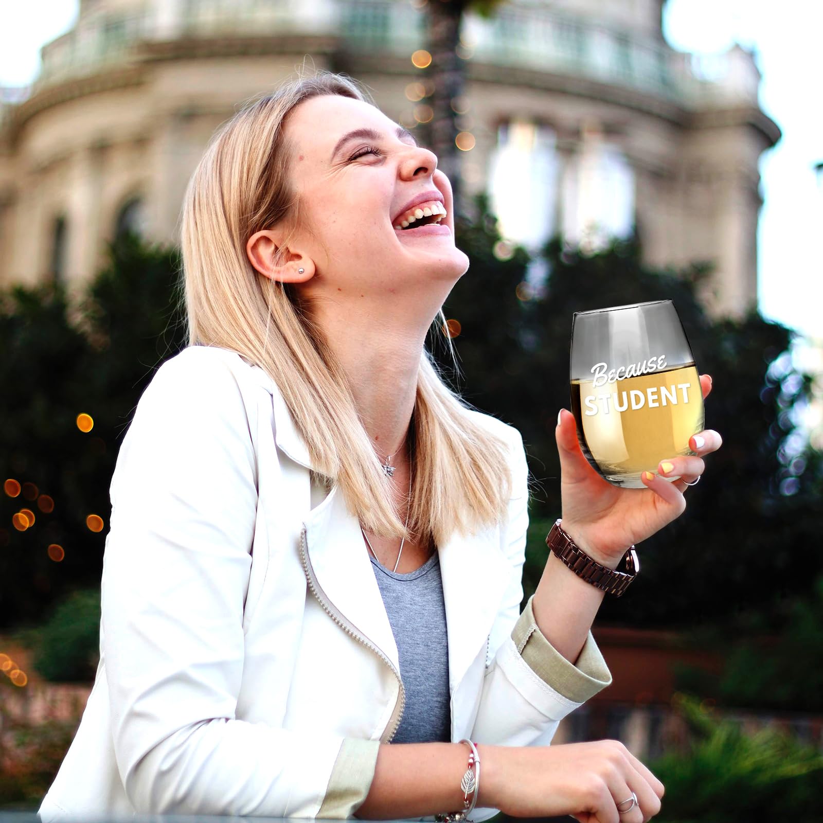 CNVOILA Funny Stemless Wine Glass - Perfect Teacher Appreciation Gift, Graduation Present, White Elephant Gift & Thanksgiving Gift for Women - Great for Parties, Classrooms & Celebrations