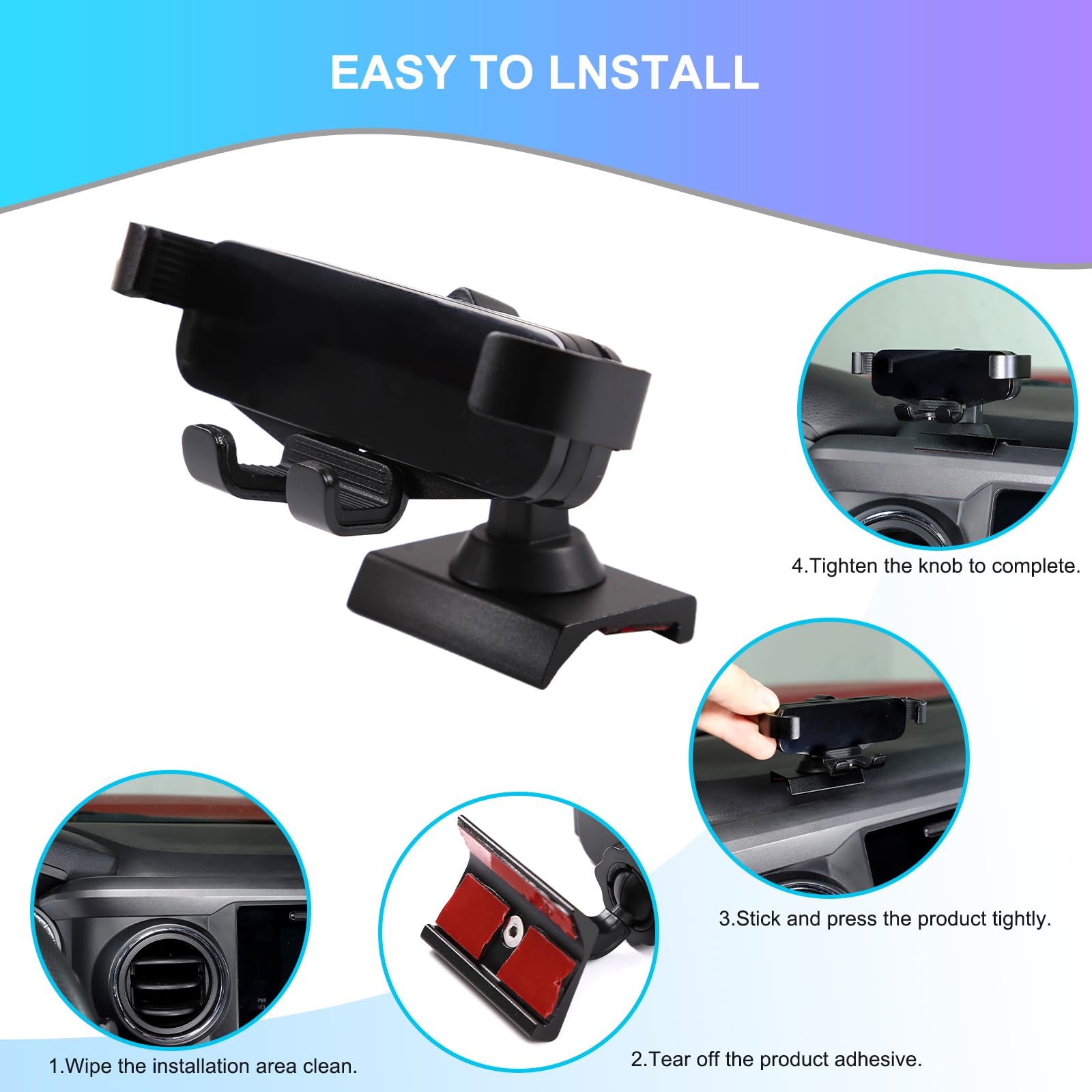 Universal Car Phone Mount for Toyota Tacoma 2016-2022 - Vent & Dashboard Magnetic Phone Holder with Retractable Stand - Hands-Free Black Clip Style - Perfect for GPS Navigation & Safe Driving