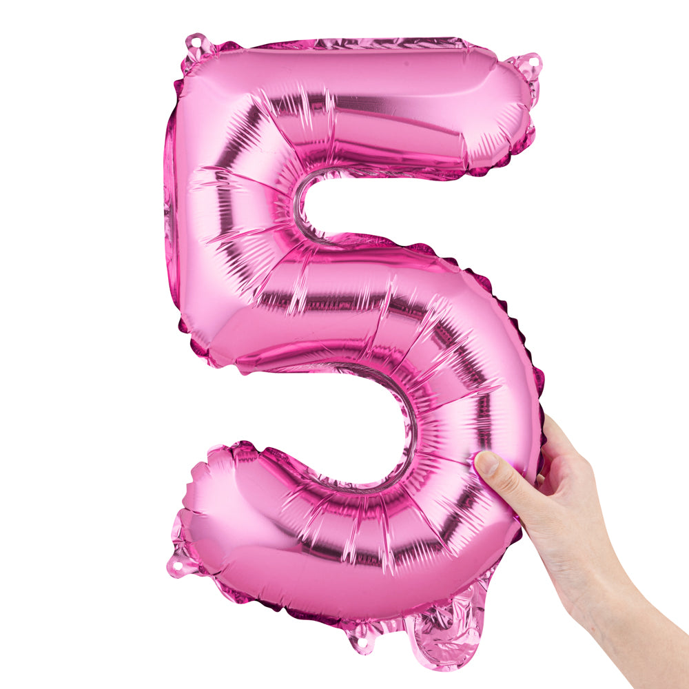 Balloonify Pink Mylar Number 5 Balloon - 16 Inch - 1 Count Box - Perfect for Birthday Parties, Anniversaries & Baby Showers